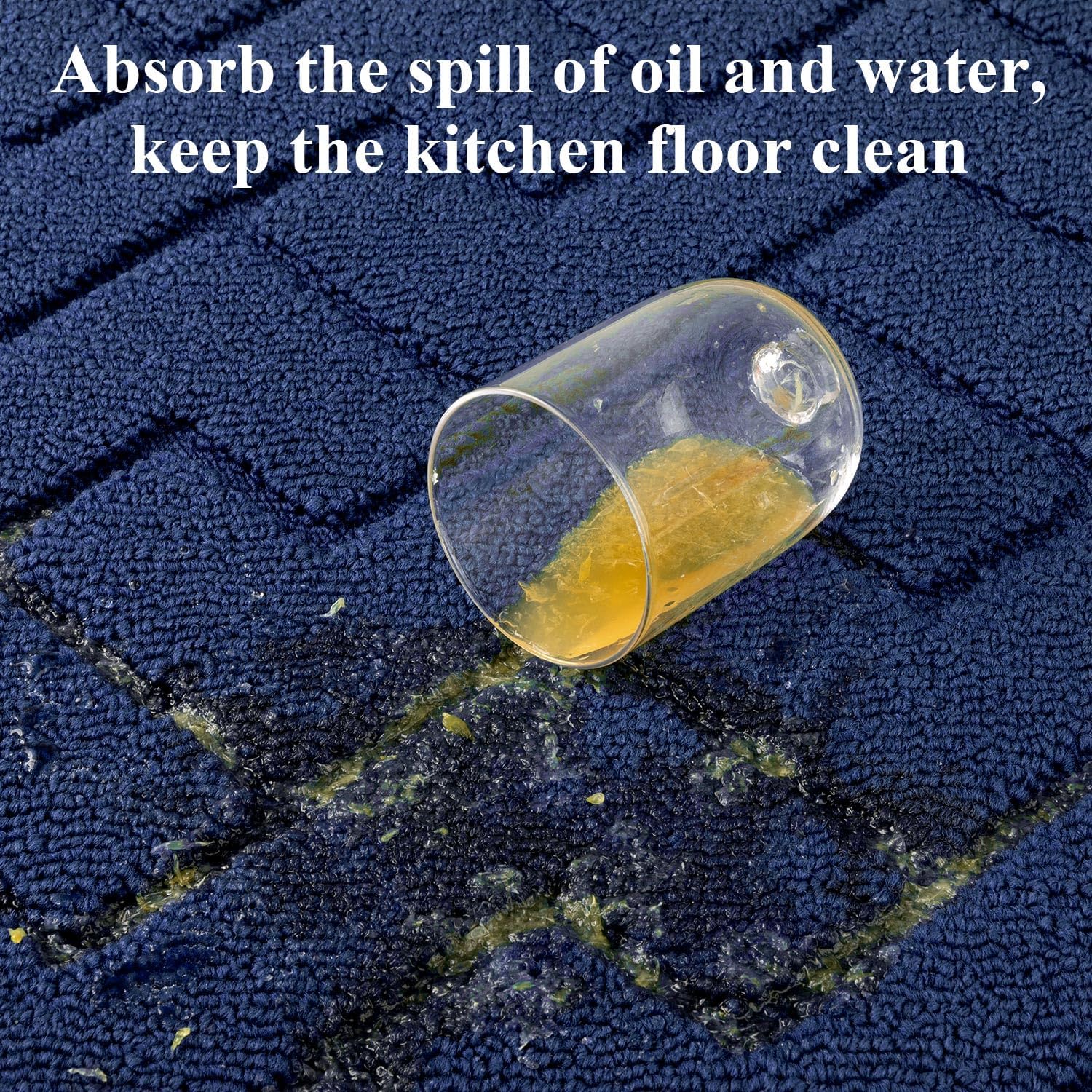 Detalle de hicorfe Kitchen Rugs and Mats Sets (2 Pieces) – Ultra-Absorbent, Non-Slip Polypropylene Mats, Navy