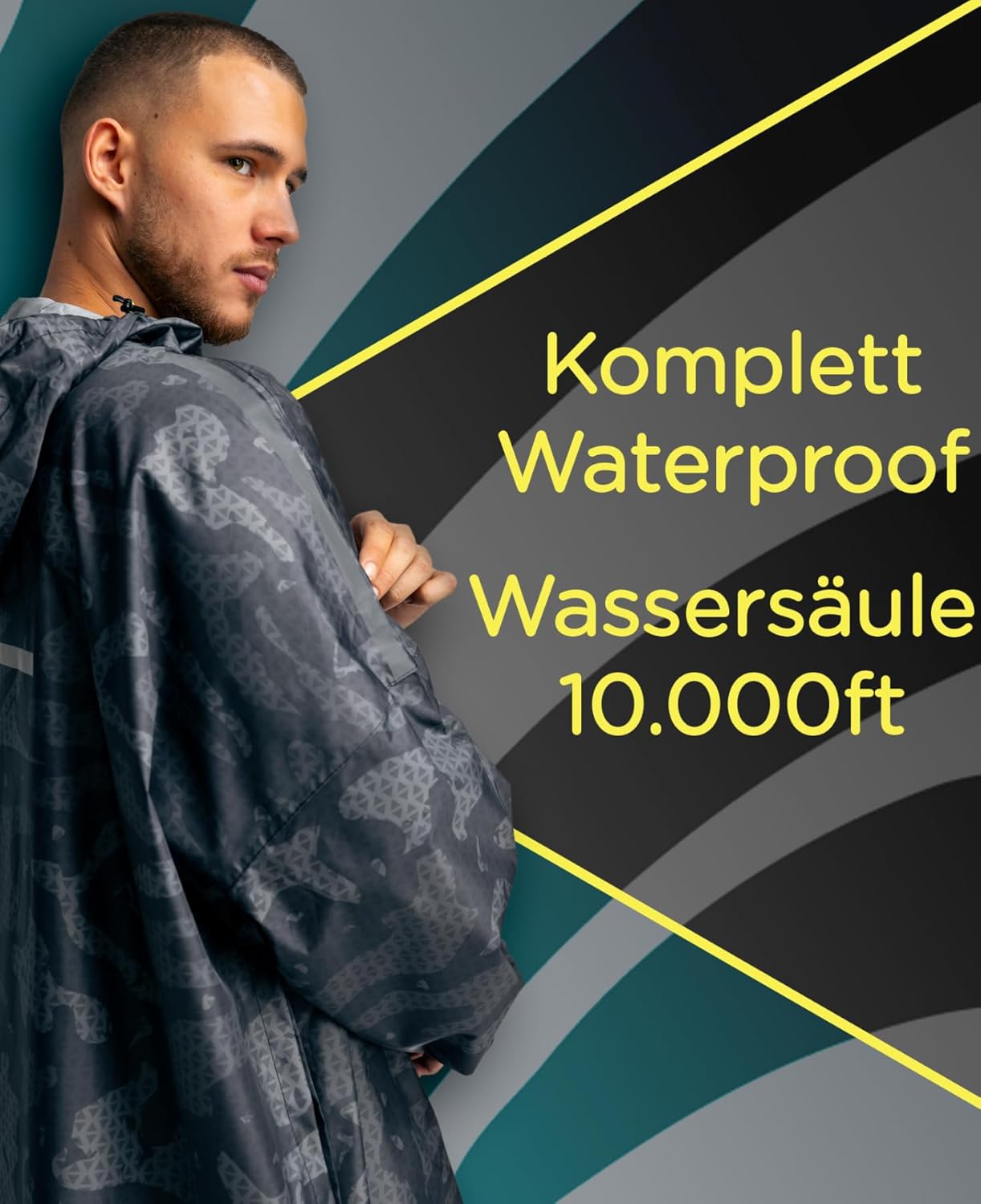 Detalle 2 de Jubi Regenponcho Herren – 100% recyceltes Polyester, wasserdicht, leicht und nachhaltig