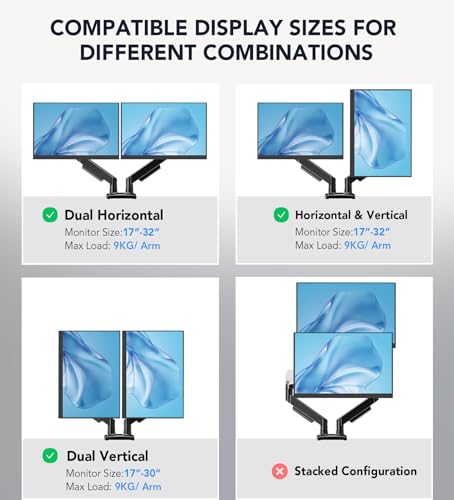 Detalle de AX WABER Dual Monitor Stand (AX09DB201): Adjustable Desk Mount for 17"–32" Screens