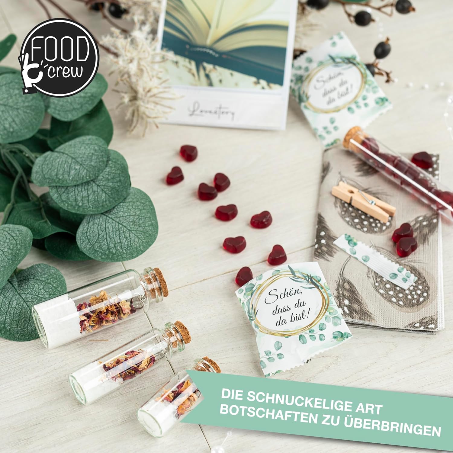 Thumbnail 3 de FOOD crew Fruchtgummi Herzen „Schön, dass du da bist“ als Hochzeits-Gastgeschenk (25 x 10 g)