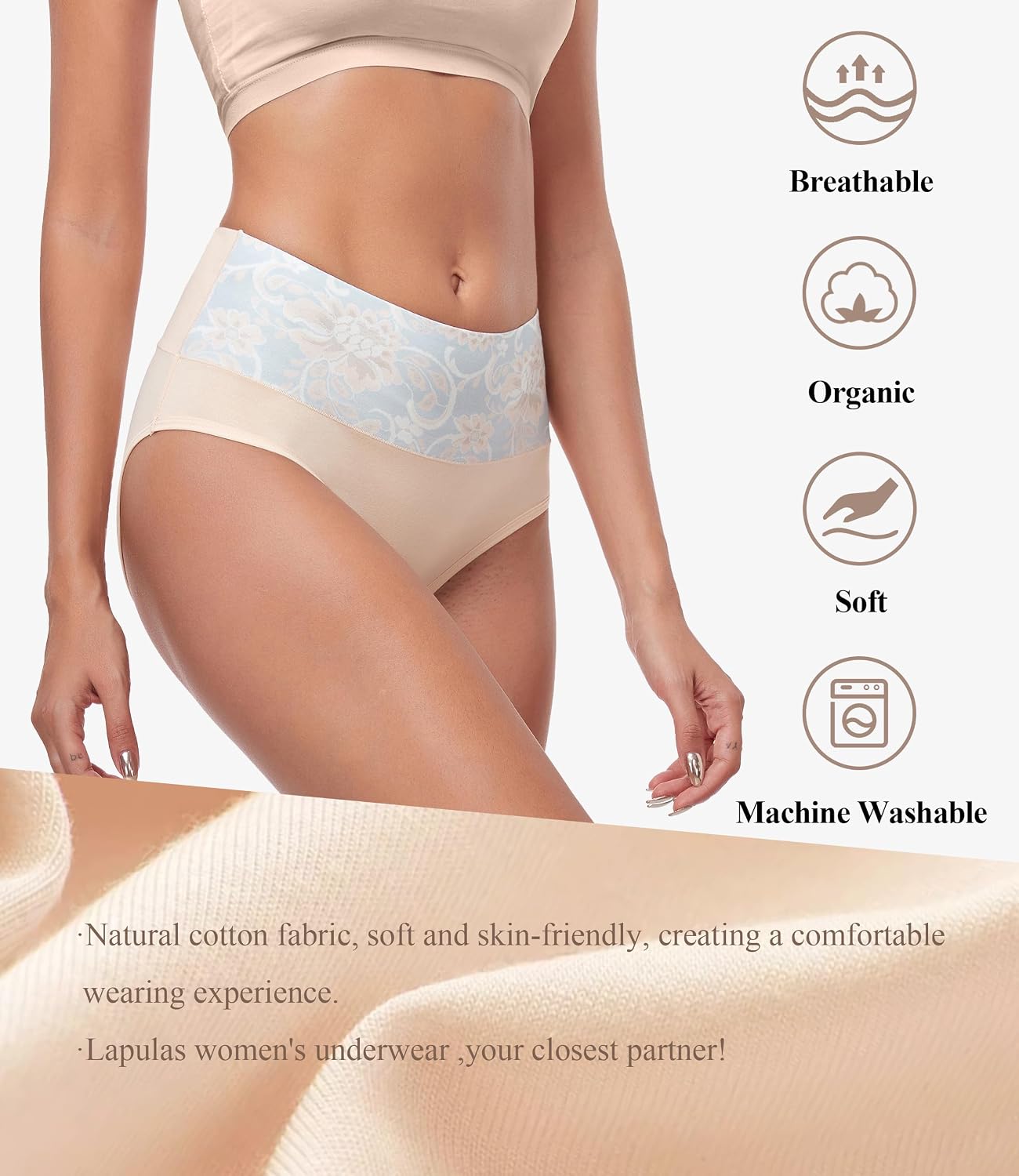 Thumbnail 5 de Lapulas 5-Pack Women’s Cotton High Waisted Full Briefs (95% Cotton, Stretchy Underwear)