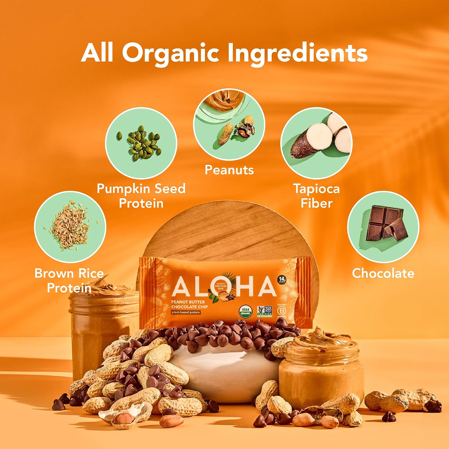 Detalle 2 de ALOHA Organic Plant Based Protein Bar | Peanut Butter Chocolate Chip — 12 Ct
