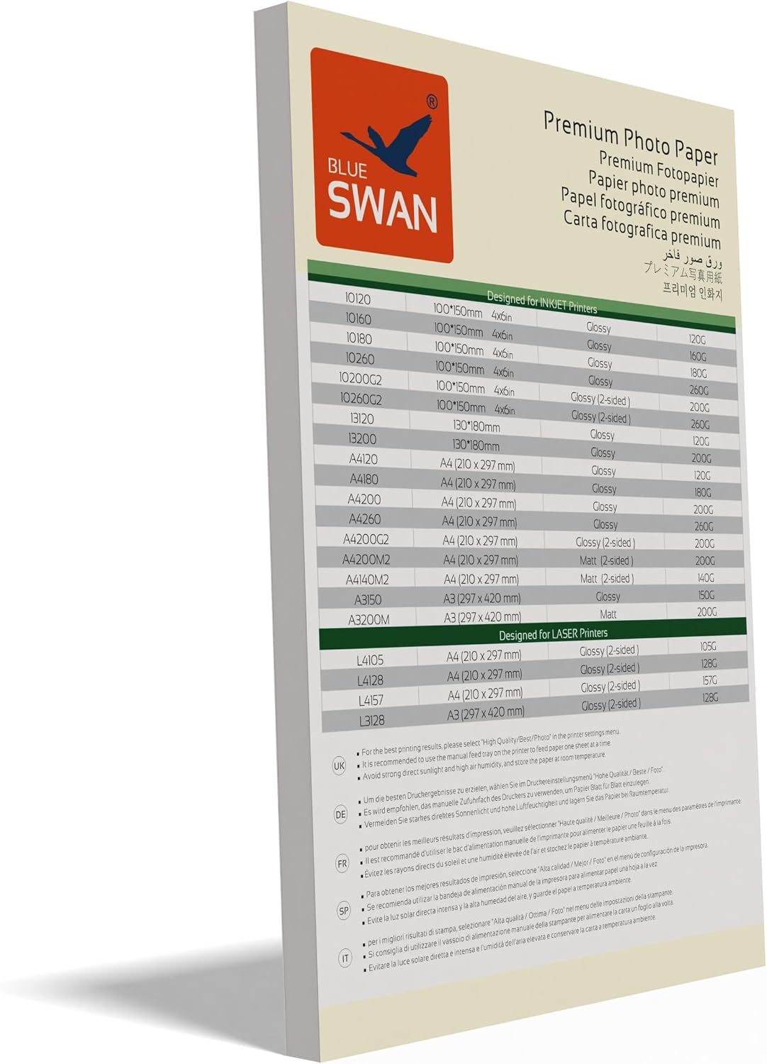 Detalle de BLUE SWAN Carta lucida A4 per stampanti laser 157 g/m², 100 fogli (doppio lato)
