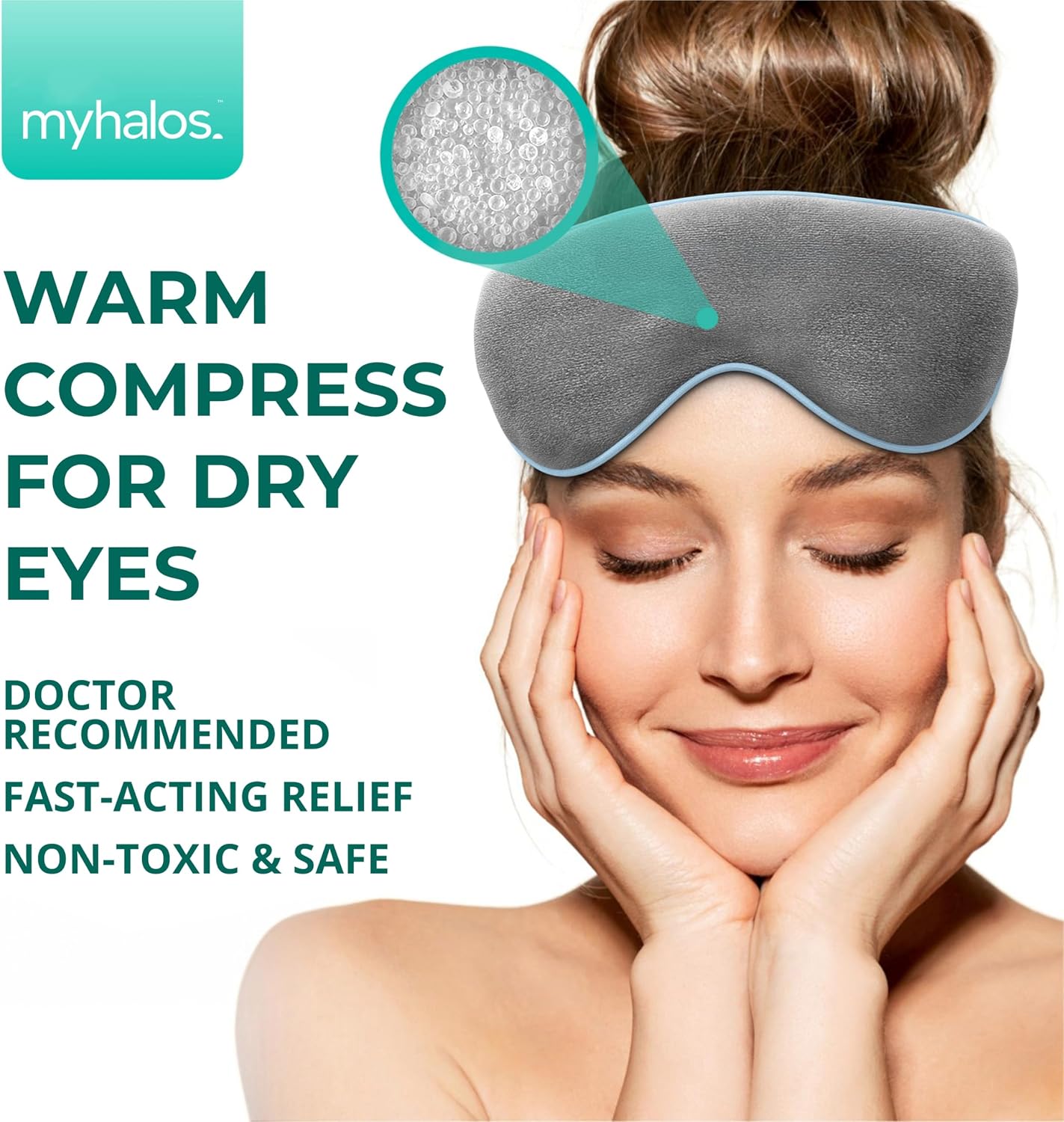Thumbnail 1 de MyHalos Heated Eye Mask for Dry Eyes — Moist Heat Steam Compress (Microwaveable, Reusable, with Travel Pouch)