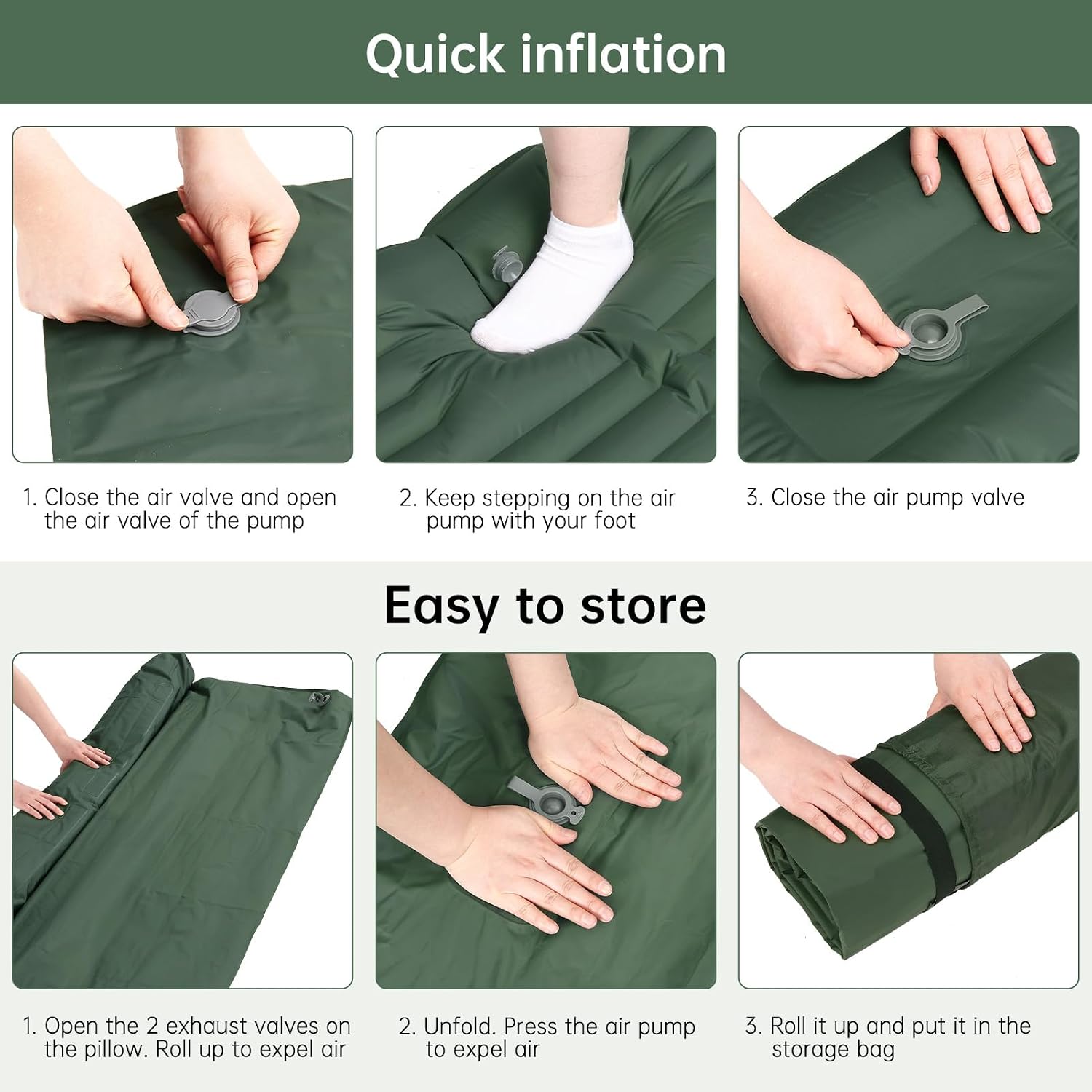 Thumbnail 6 de Aptliton 10cm Inflating Sleeping Pad with Built-in Foot Pump – Dark Green