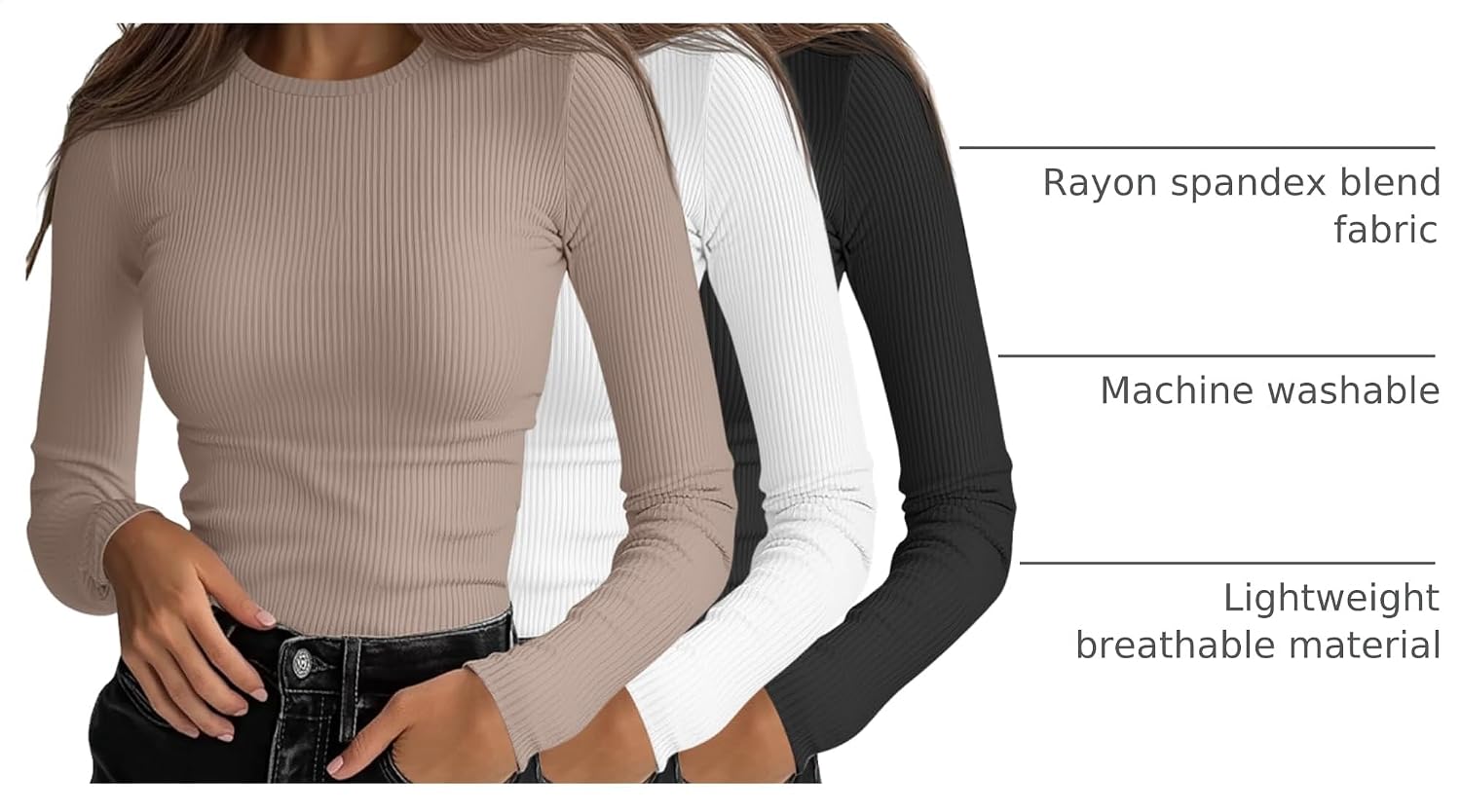 Thumbnail 3 de Ficerd Ribbed Long Sleeve Tops 3-Pack