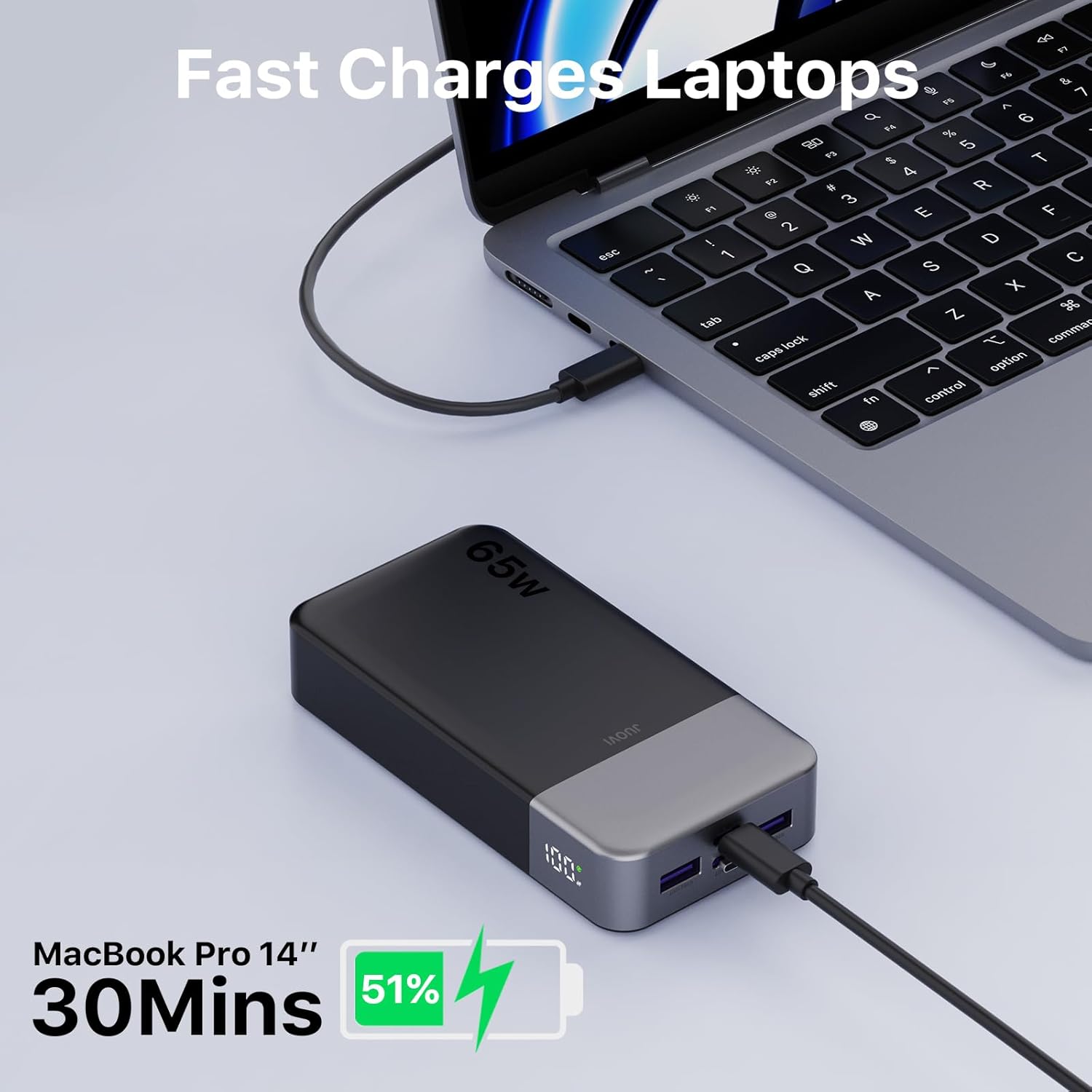 Detalle de JUOVI Batterie Externe 65W Power Bank – 20000 mAh, 4 ports USB-C/USB-A avec affichage LED