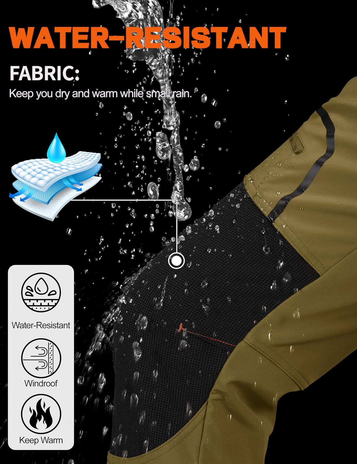 Detalle 2 de TACVASEN Men's Outdoor Winter Trousers water-resistant hiking trousers