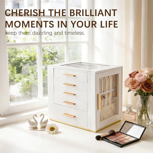 Thumbnail 6 de Homeanda Jewellery Box, Large 5-Layer Organiser Case with Glass Lid in White