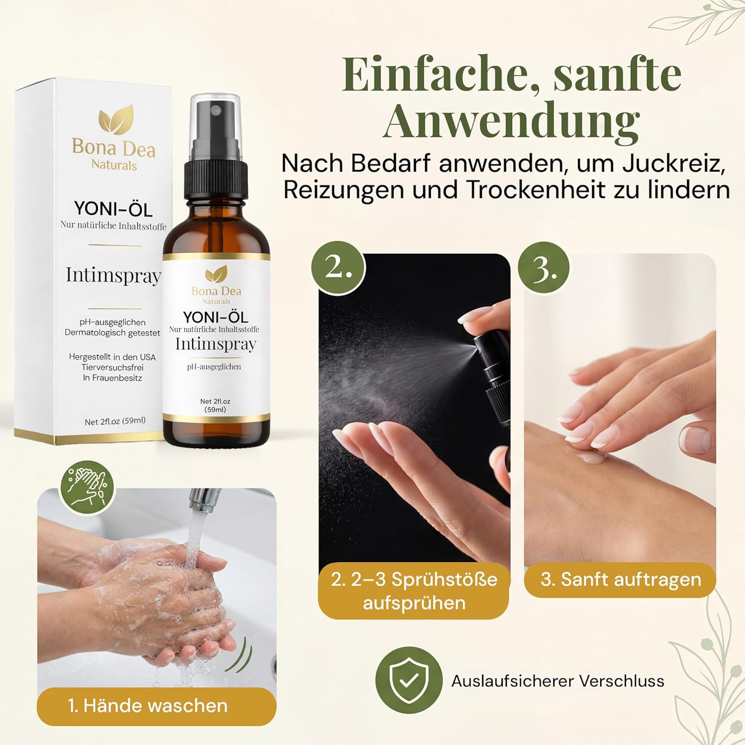 Detalle 2 de Bona Dea Naturals Intimspray für Frauen (59 ml) – milde Pflege bei Scheidentrockenheit