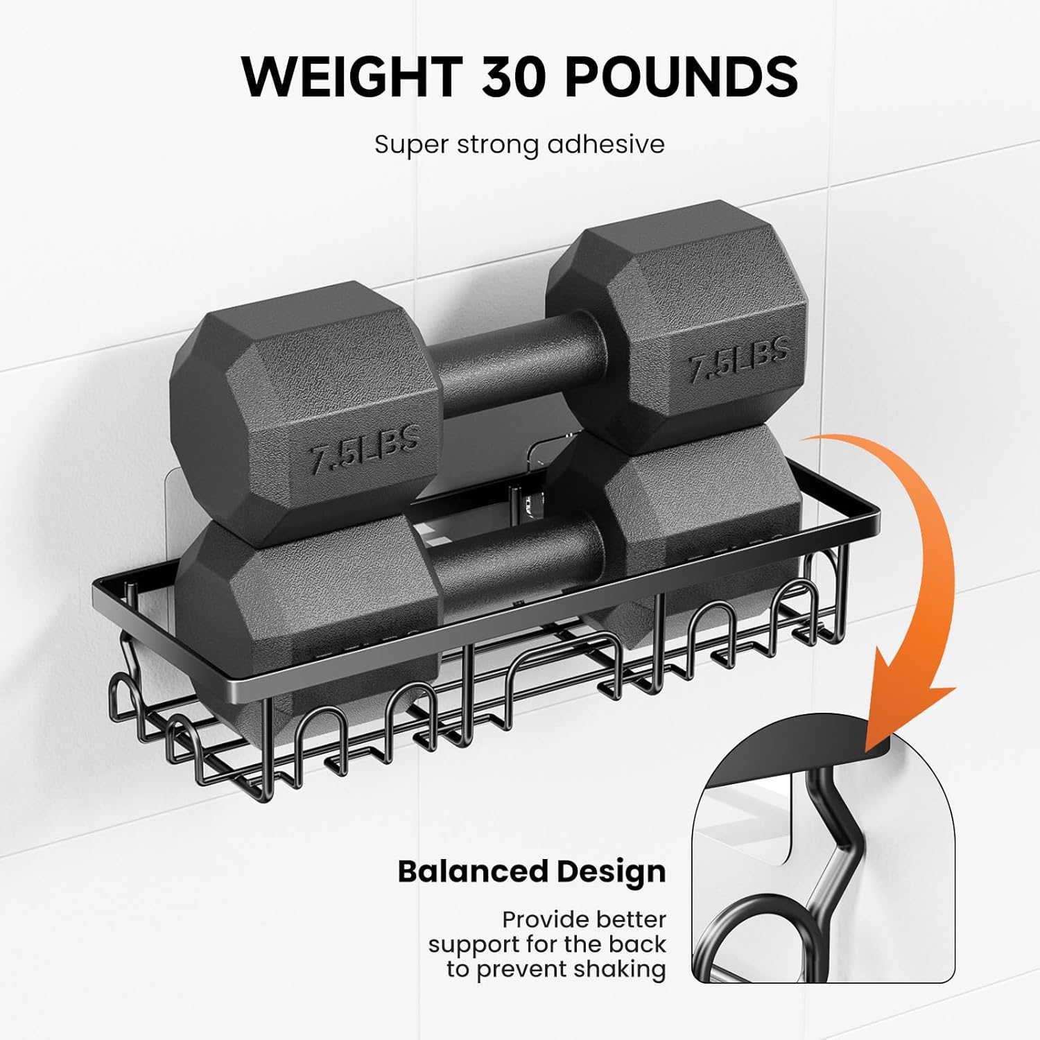 Thumbnail 4 de Deyhoc set da 3 mensole per doccia in acciaio inox antiruggine con adesivi, nero