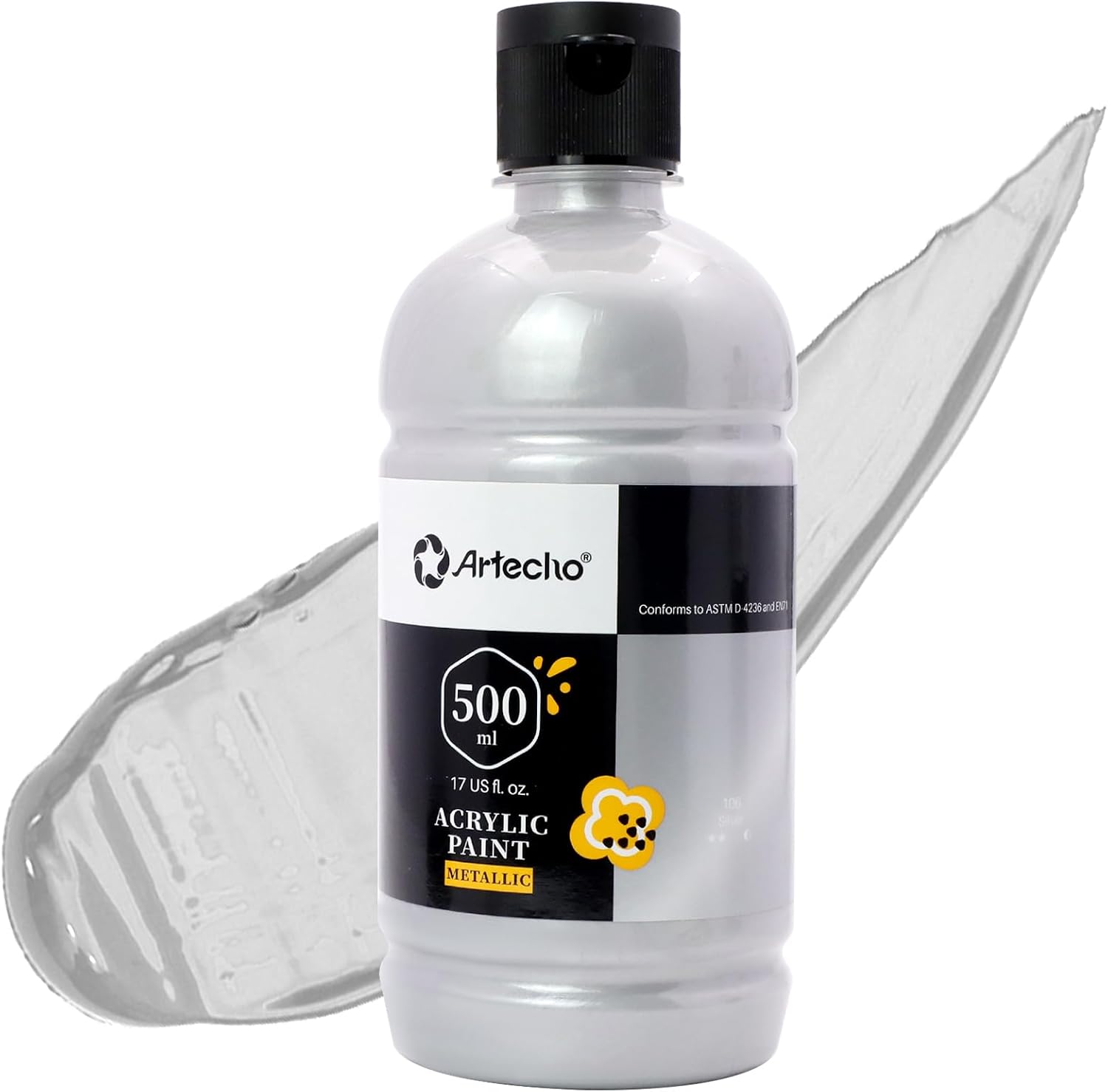 Detalle de Artecho Acrylfarbe Silber (500 ml) – wasserfest, lichtecht & schnell trocknend