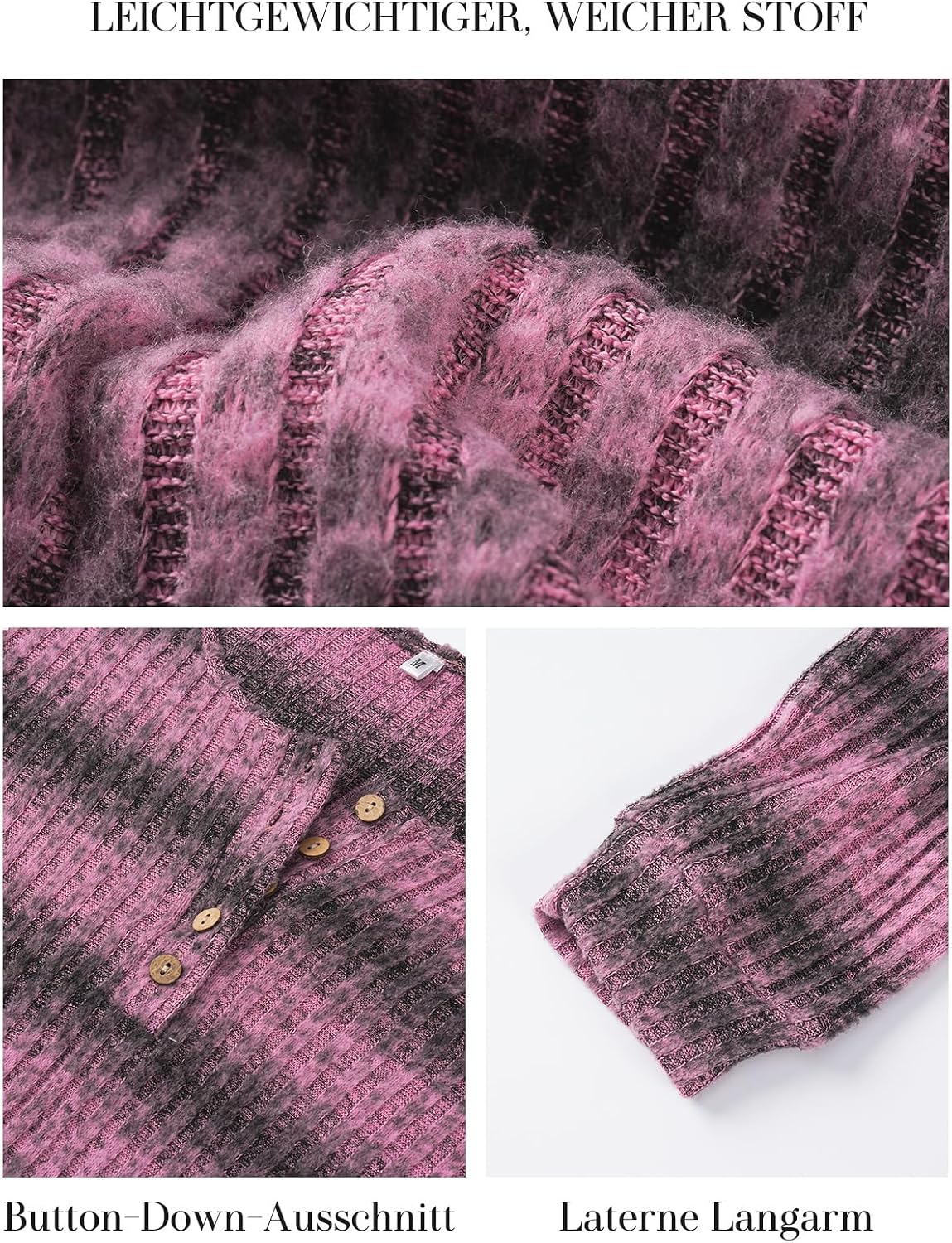 Detalle 2 de Leichter Strickpullover Henley mit Knöpfen