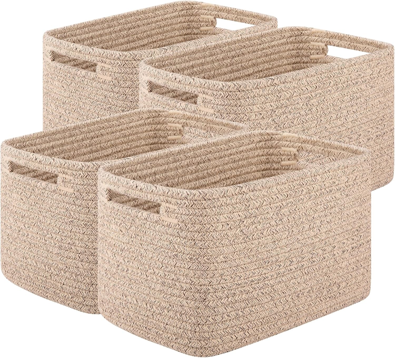 Detalle de OIAHOMY 4-Pack Cotton Rope Storage Baskets, Brown, 17.7 x 13 x 7.8 Inches