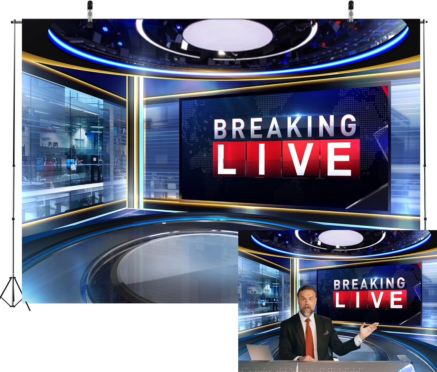 Detalle de CORFOTO 7x5ft News Backdrop – Polyester Photography Backdrop for Interviews, TV Shows and Events