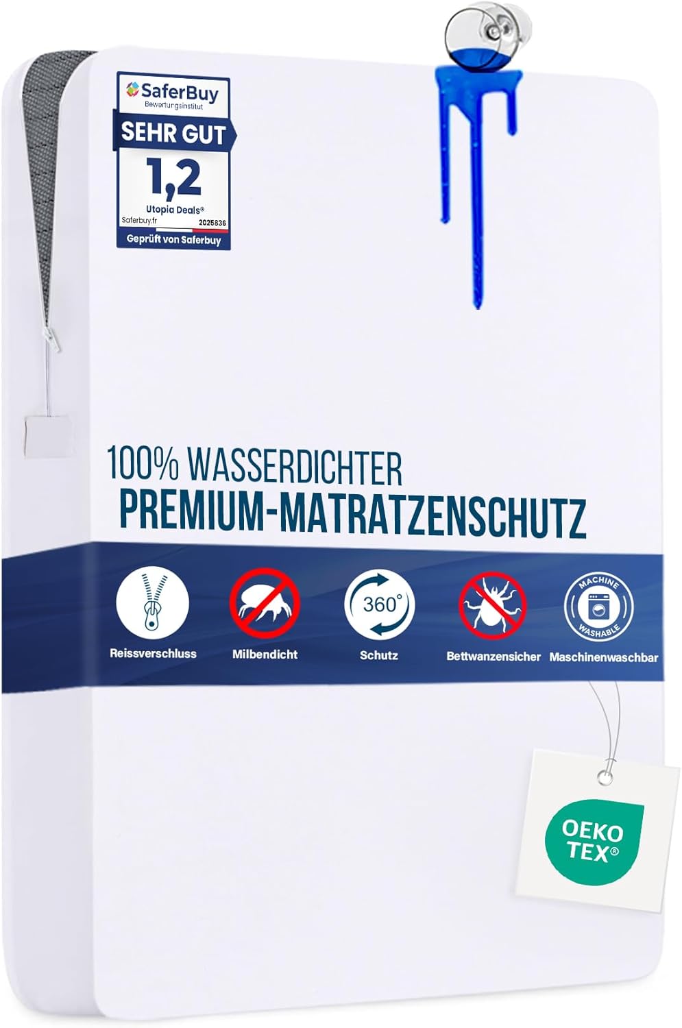 Thumbnail 6 de Utopia Bedding Matratzenbezug wasserdicht 100 x 200 x 30 cm mit Reißverschluss (Oeko-TEX) – Matratzenschoner in Weiß