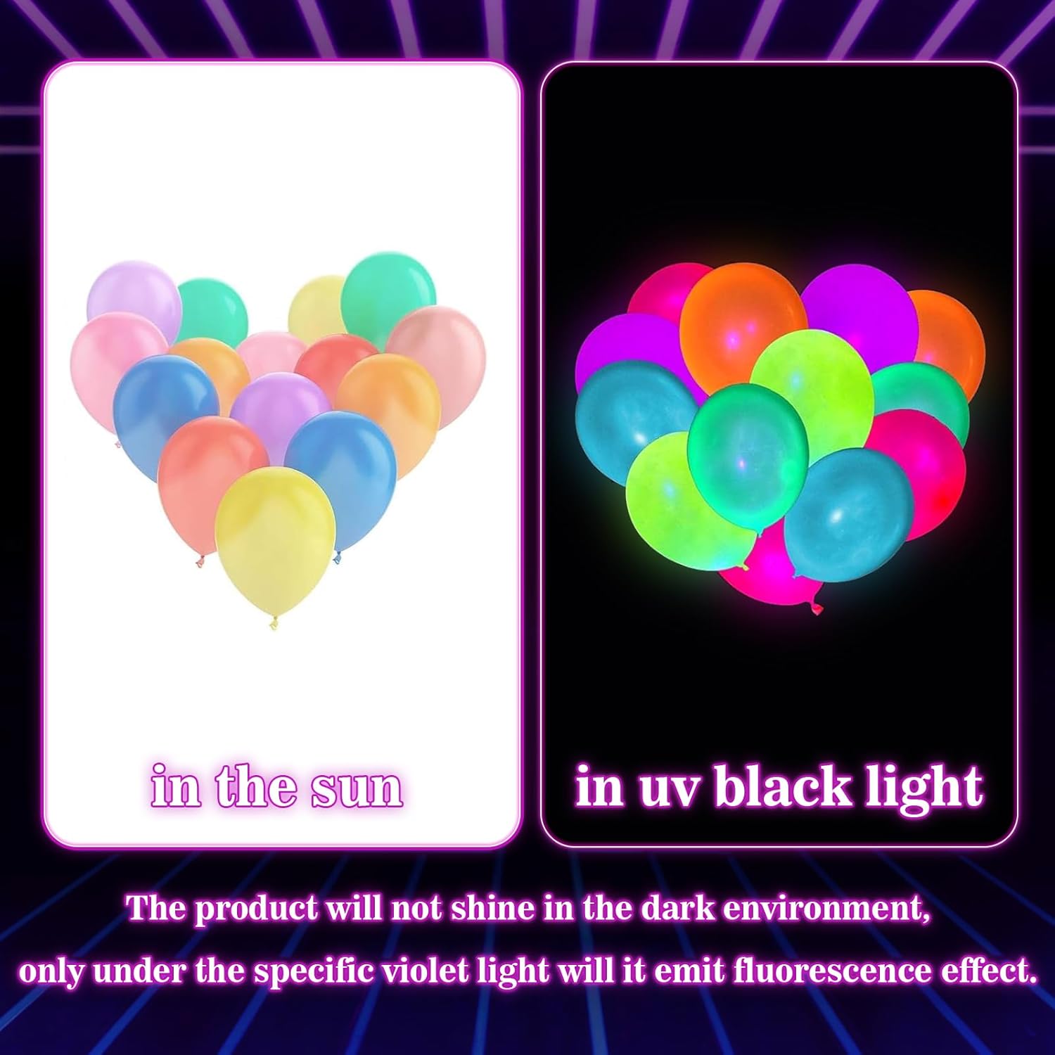 Thumbnail 3 de UV Neon Balloons 100 pcs 12 in 🎈