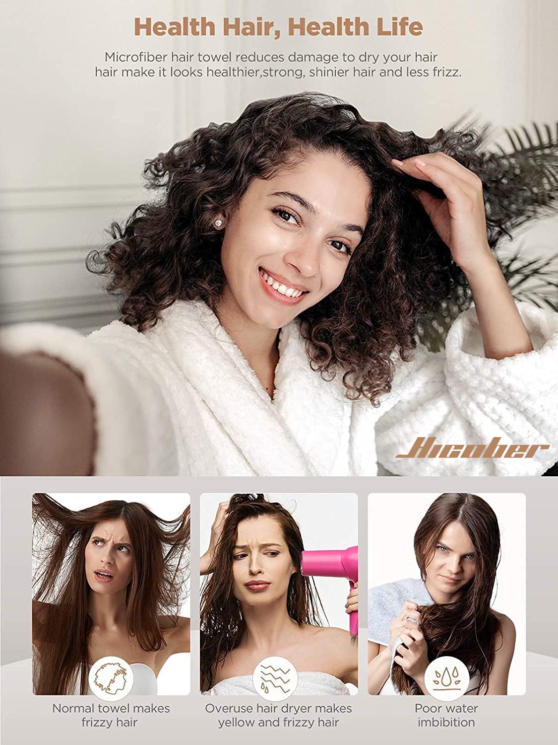 Detalle 2 de Hicober Microfiber Hair Towel Wrap 3-Pack