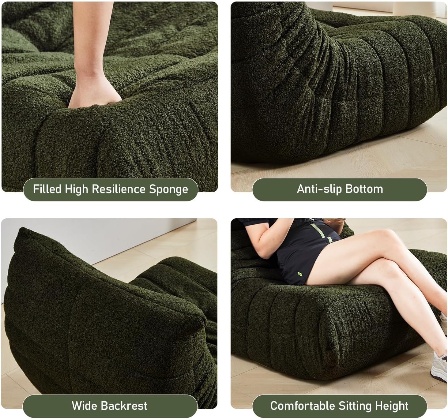 Thumbnail 4 de Bean Bag Chair Green memory foam support