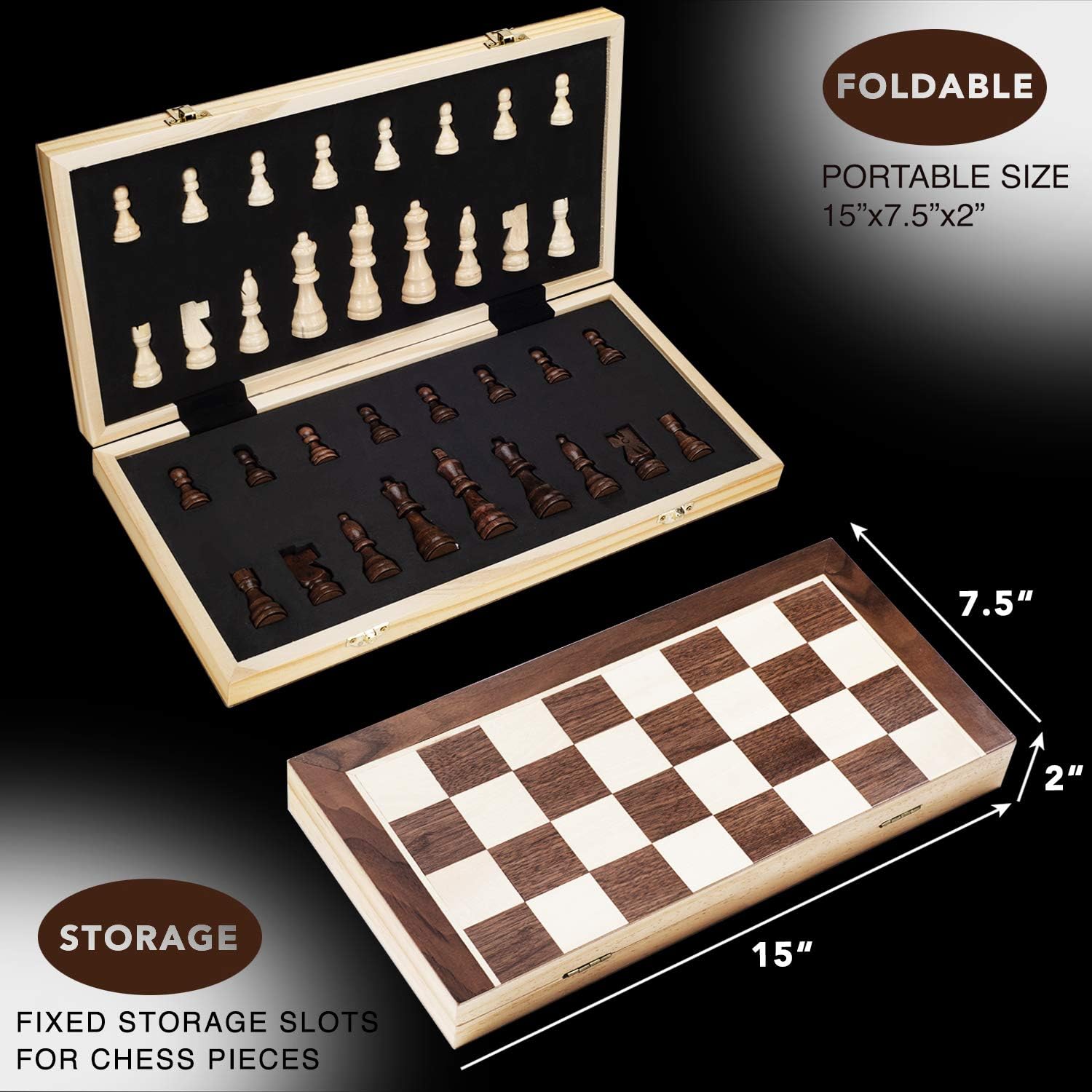 Thumbnail 1 de AMEROUS 15 Inches Magnetic Wooden Chess Set 🎲