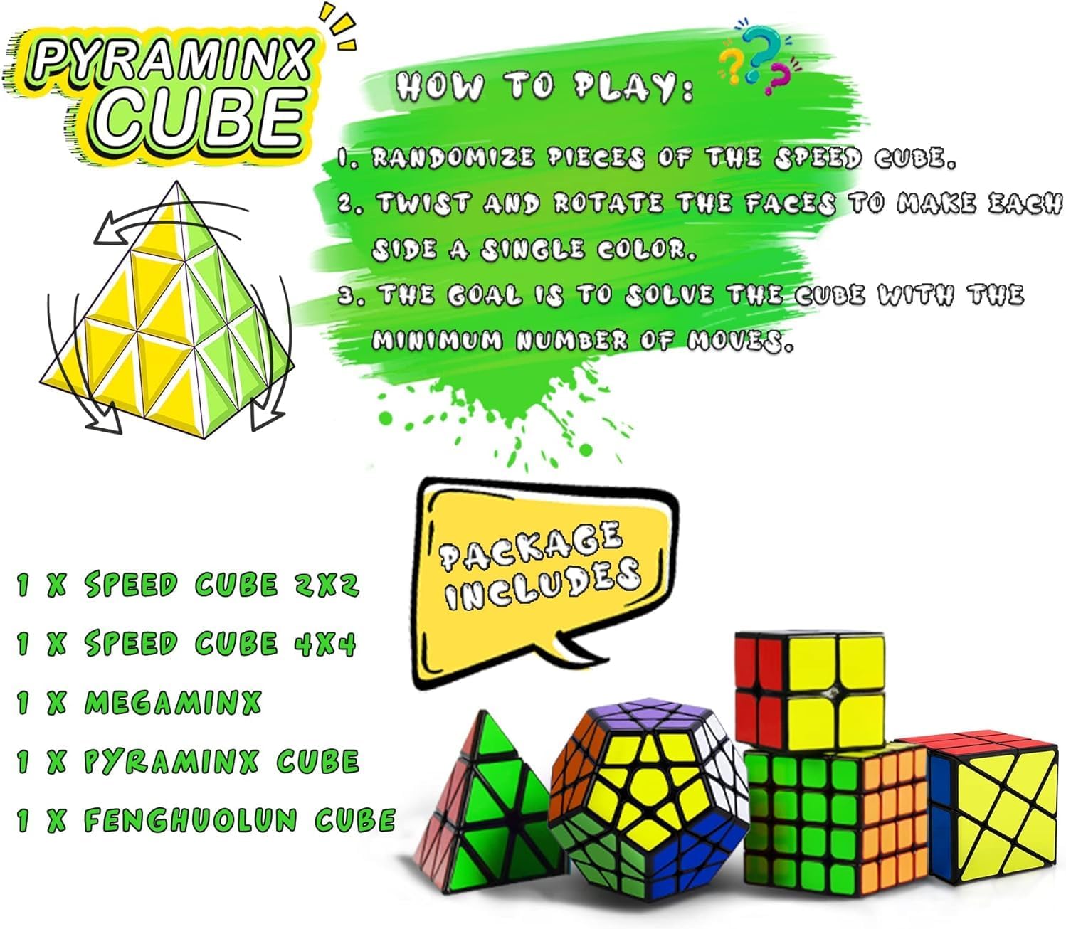 Thumbnail 3 de Coolzon Set di 5 cubi magici: 2x2, 4x4, Fenghuolun, Pyraminx e Megaminx