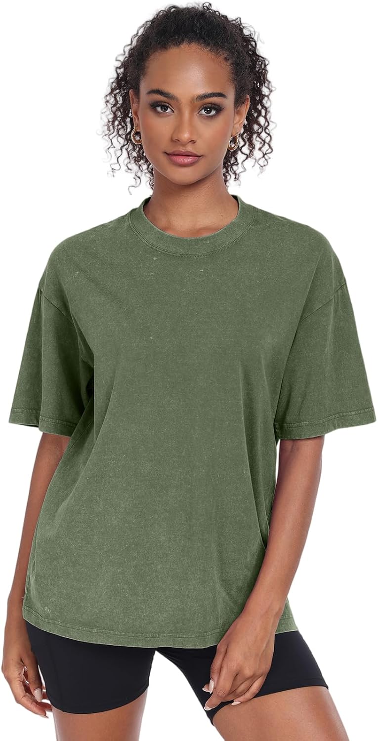Thumbnail 1 de SnowElve Washed Vintage Oversized T-Shirt for Women & Unisex (Short Sleeve Cotton Acid Wash Crew Neck)