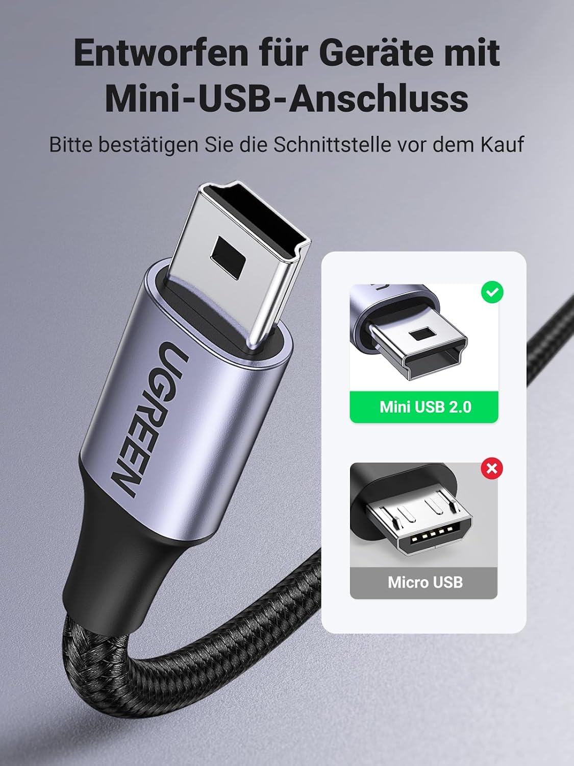 Detalle 2 de UGREEN USB Mini-B Ladekabel 3 m