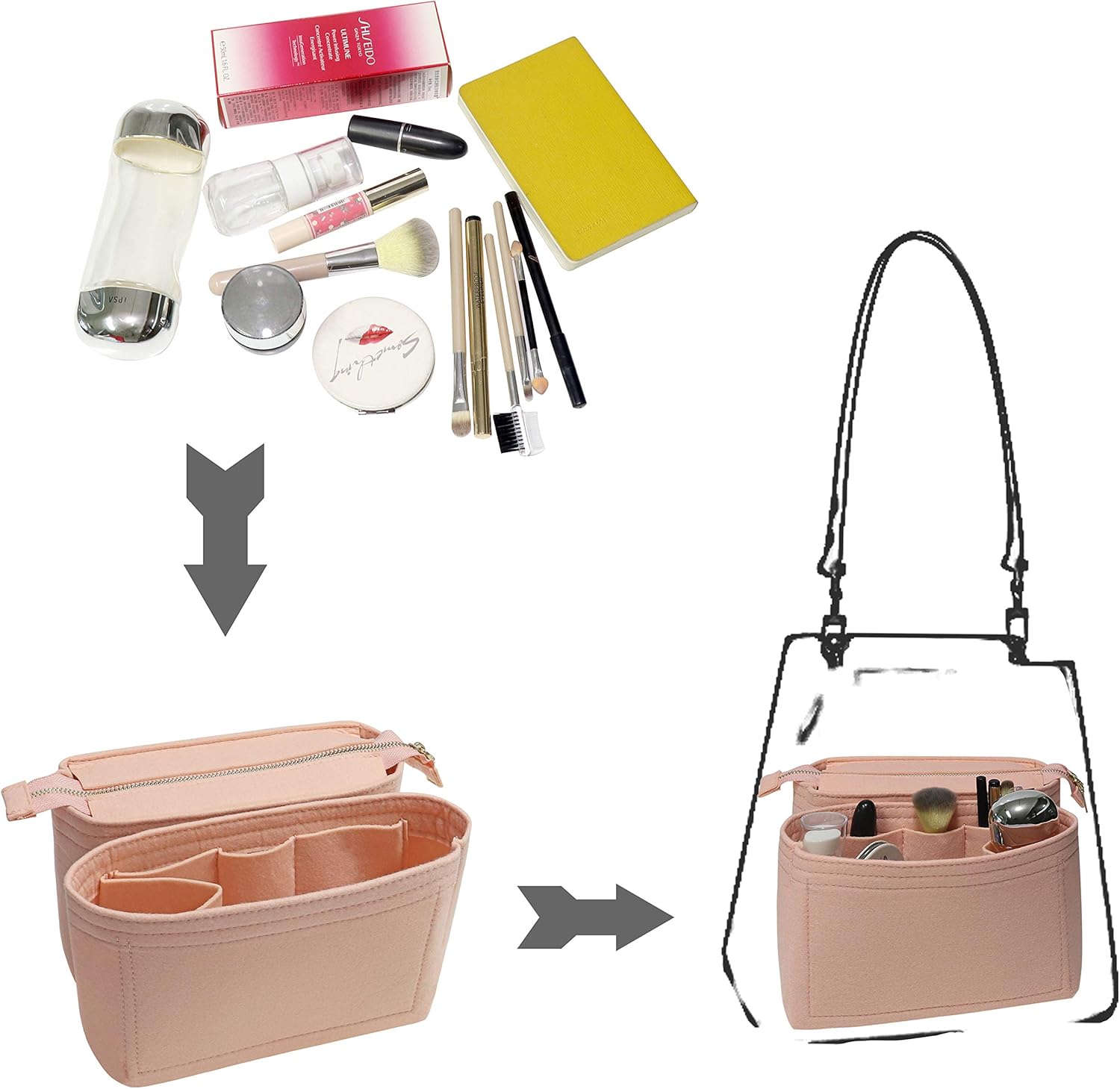 Detalle de Soyizom Felt Bag Organizer Insert for Tote - 2-Pack Set (Pink) for Neonoe Noé and Bucket Bags