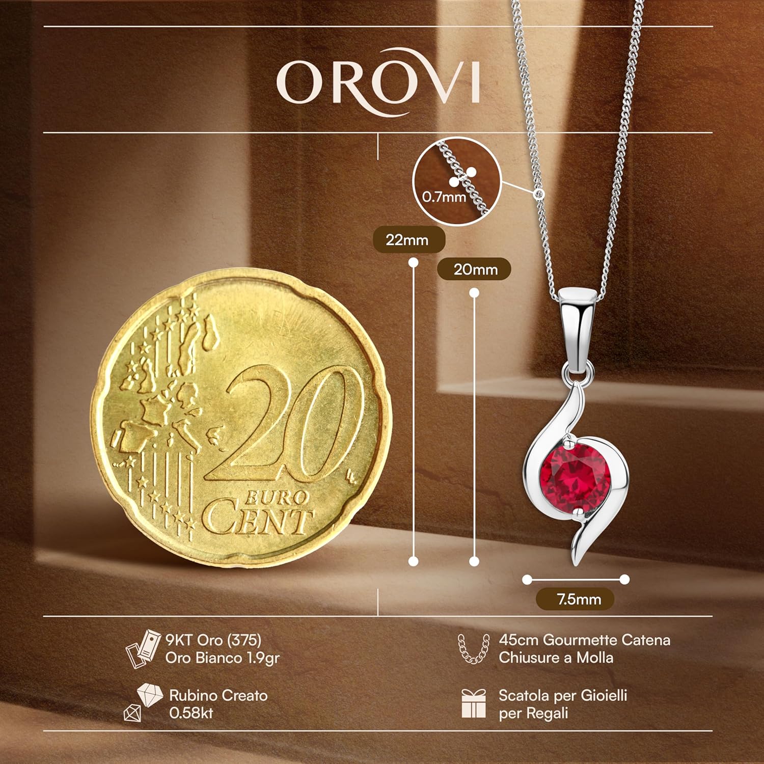 Thumbnail 1 de Orovi Collana in oro bianco 9 carati con rubino
