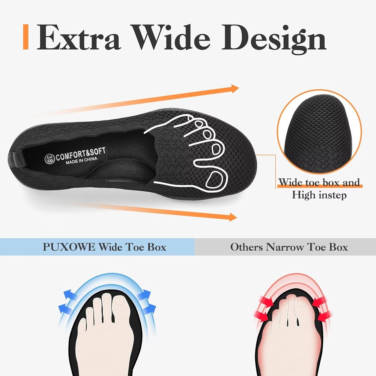 Thumbnail 4 de Puxowe Women's Walking Shoes: Lightweight Knit Slip-On Mesh Trainers