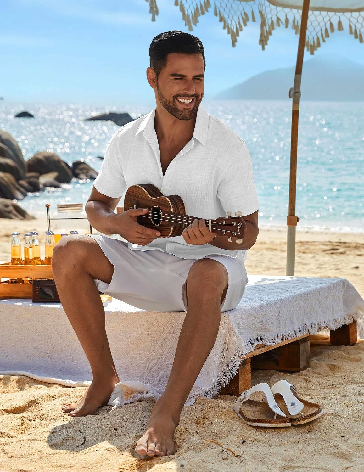 Detalle 2 de COOFANDY Men's Textured Short-Sleeve Button-Down Shirt