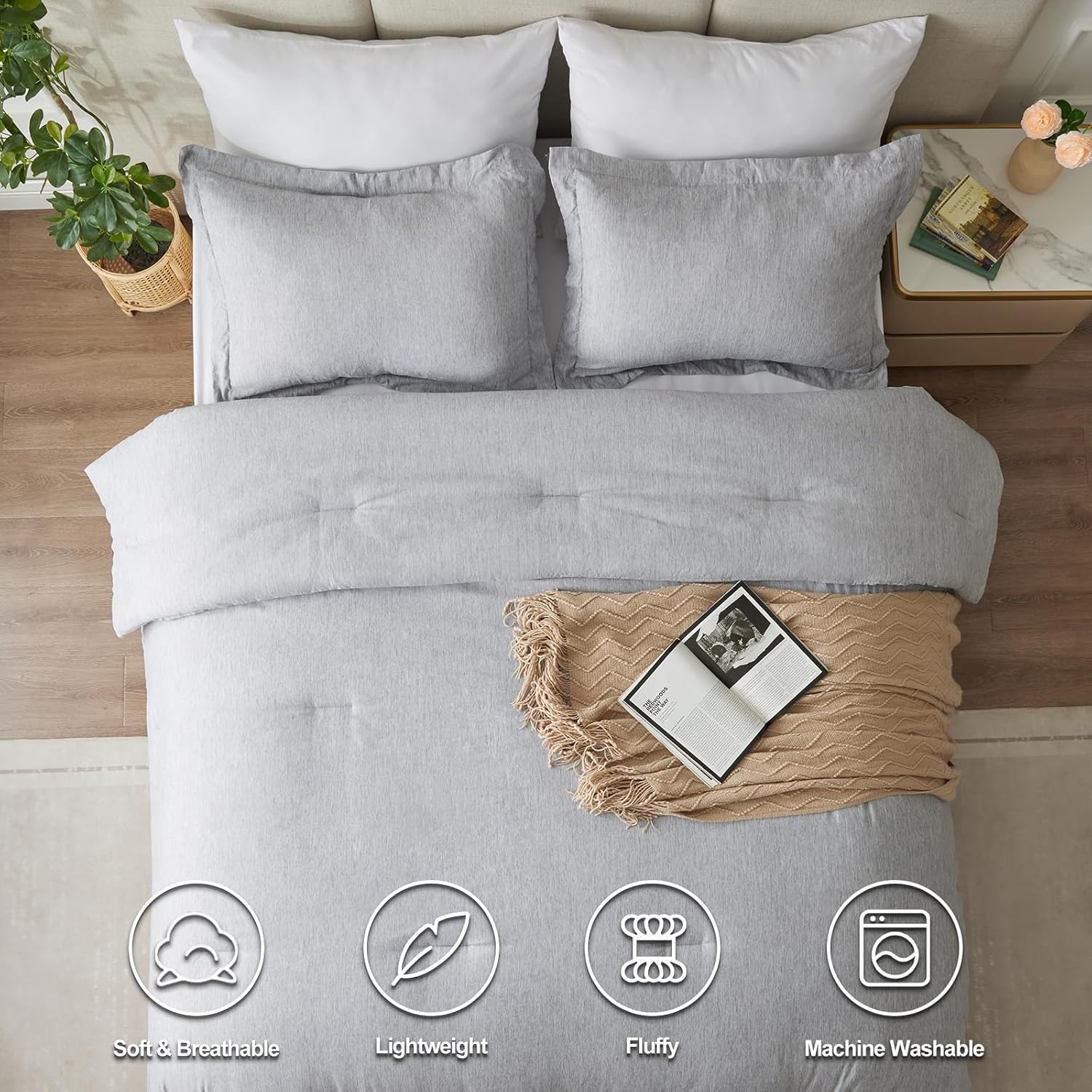 Detalle 2 de CozyLux Queen Comforter Set (3-Piece) in Light Gray, Double-Brushed Microfiber Cationic Dyeing