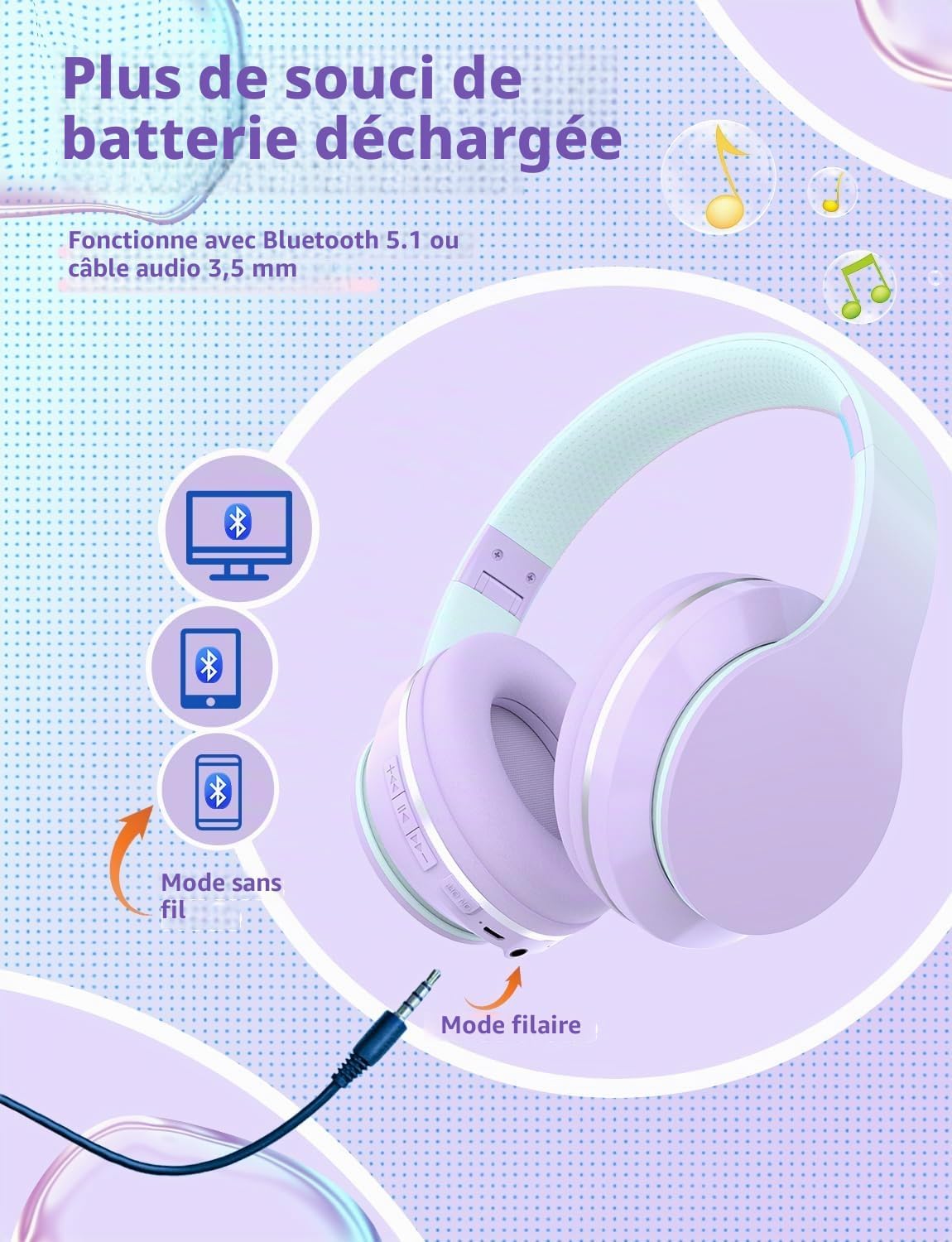 Detalle de Xunpuls XUP-KH56 kinderhoofdtelefoon, over-ear, Bluetooth 5.1 en opvouwbaar