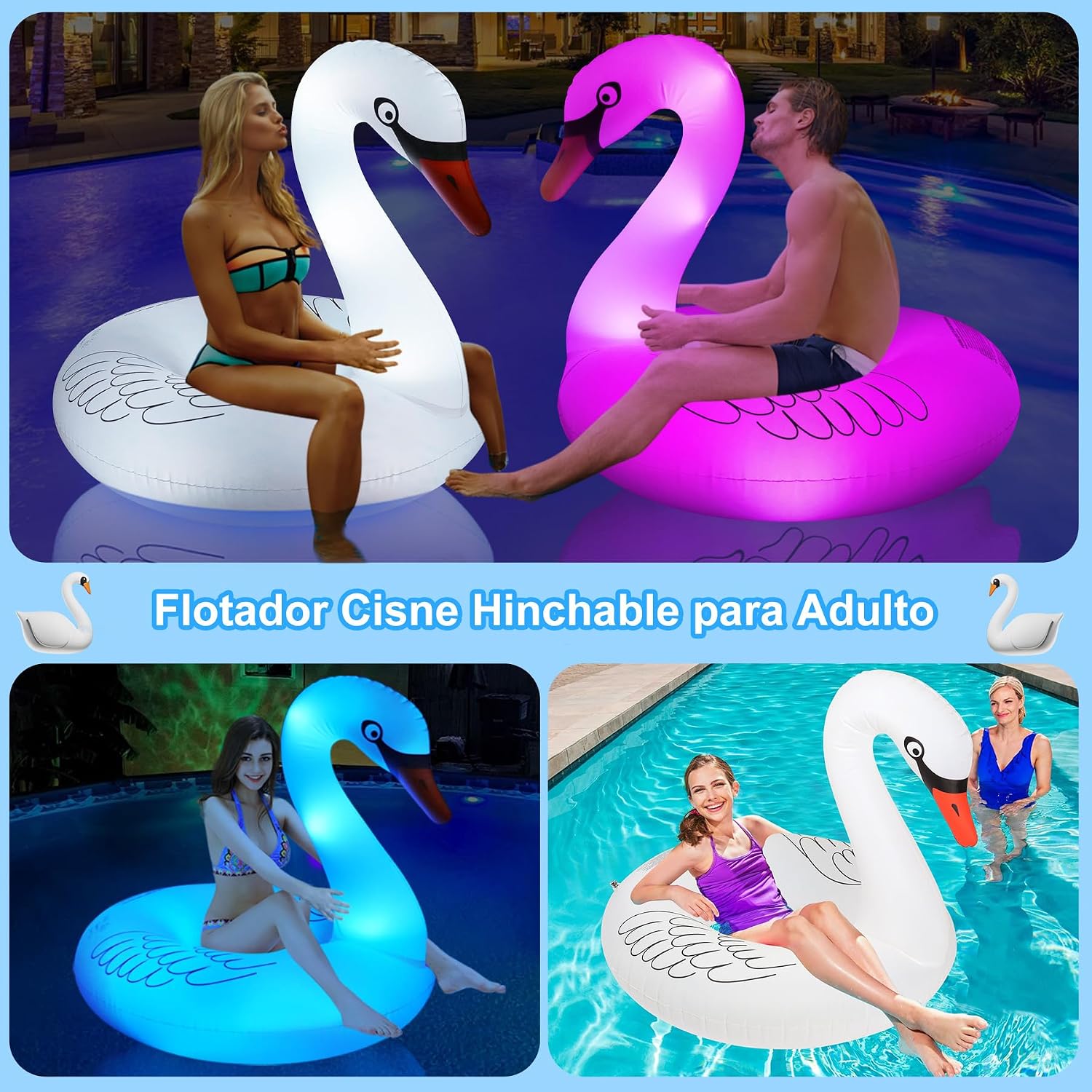 Detalle de DeeprBling Cisne Hinchable Piscina con Luces Solares: Flotador Gigante para Adultos