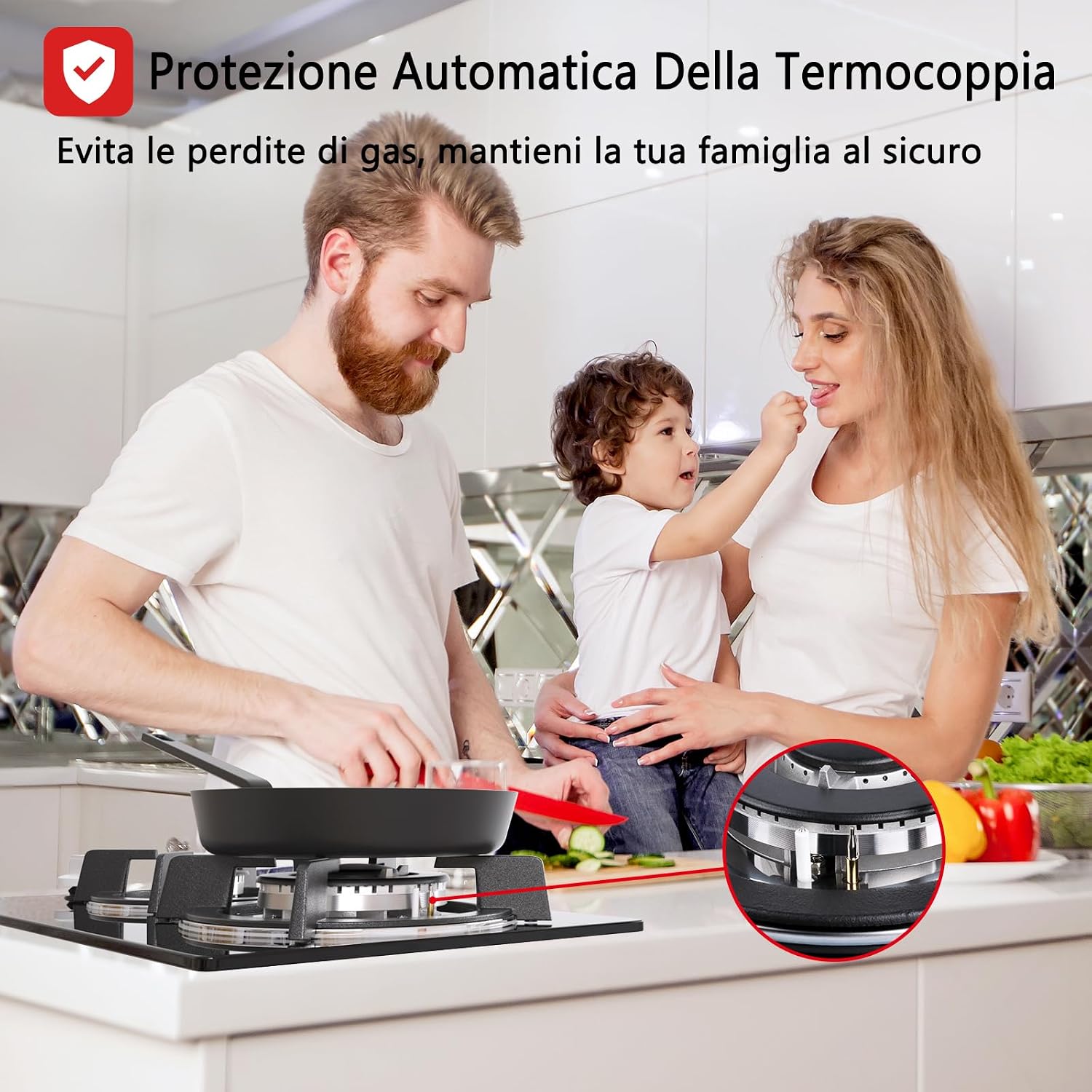 Thumbnail 4 de Piastra di cottura a gas a 2 fuochi in vetro temperato, incasso, sicurezza termocoppia