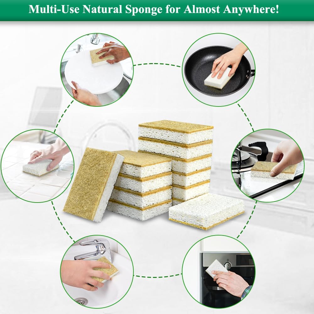 Thumbnail 5 de Eco Washing Up Sponges 12 Pack — Natural Cellulose & Sisal non-scratch heavy duty dish sponges