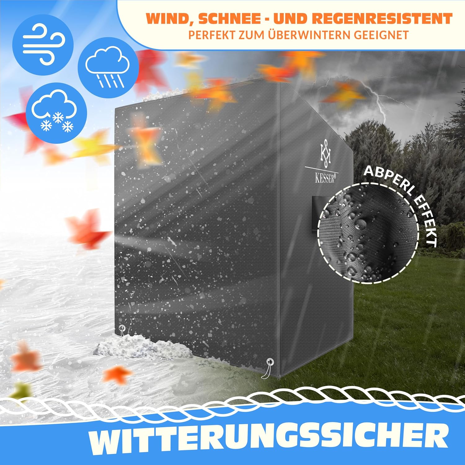 Thumbnail 2 de KESSER Premium Strandkorb Schutzhülle – 120x90x160 cm, UV- & wasserdicht, 600D Oxford-Gewebe, belüftete Abdeckung in Anthrazit