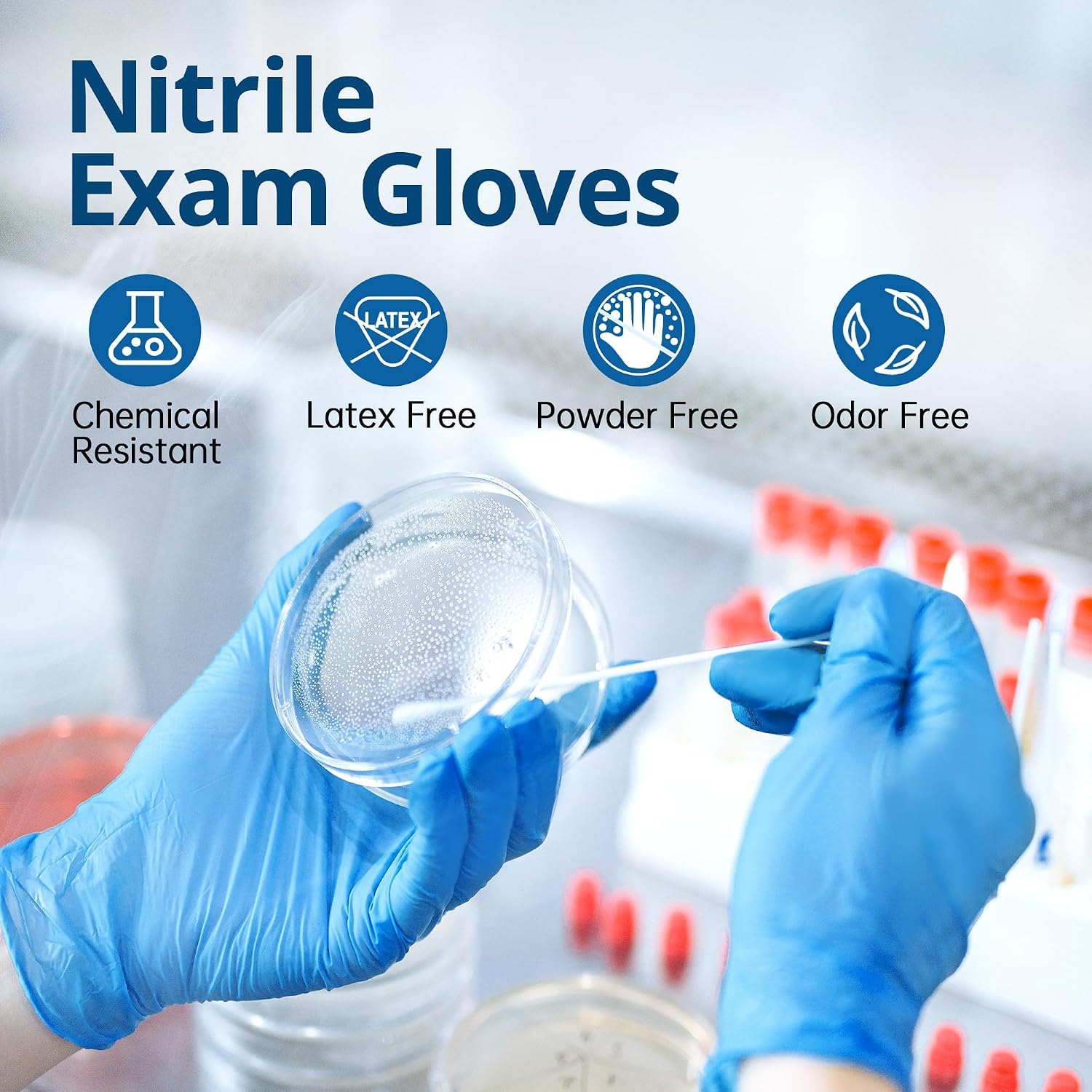 Detalle de SwiftGrip Disposable Nitrile Exam Gloves – Blue, Powder-Free, Latex-Free (Large) 1000-ct Case