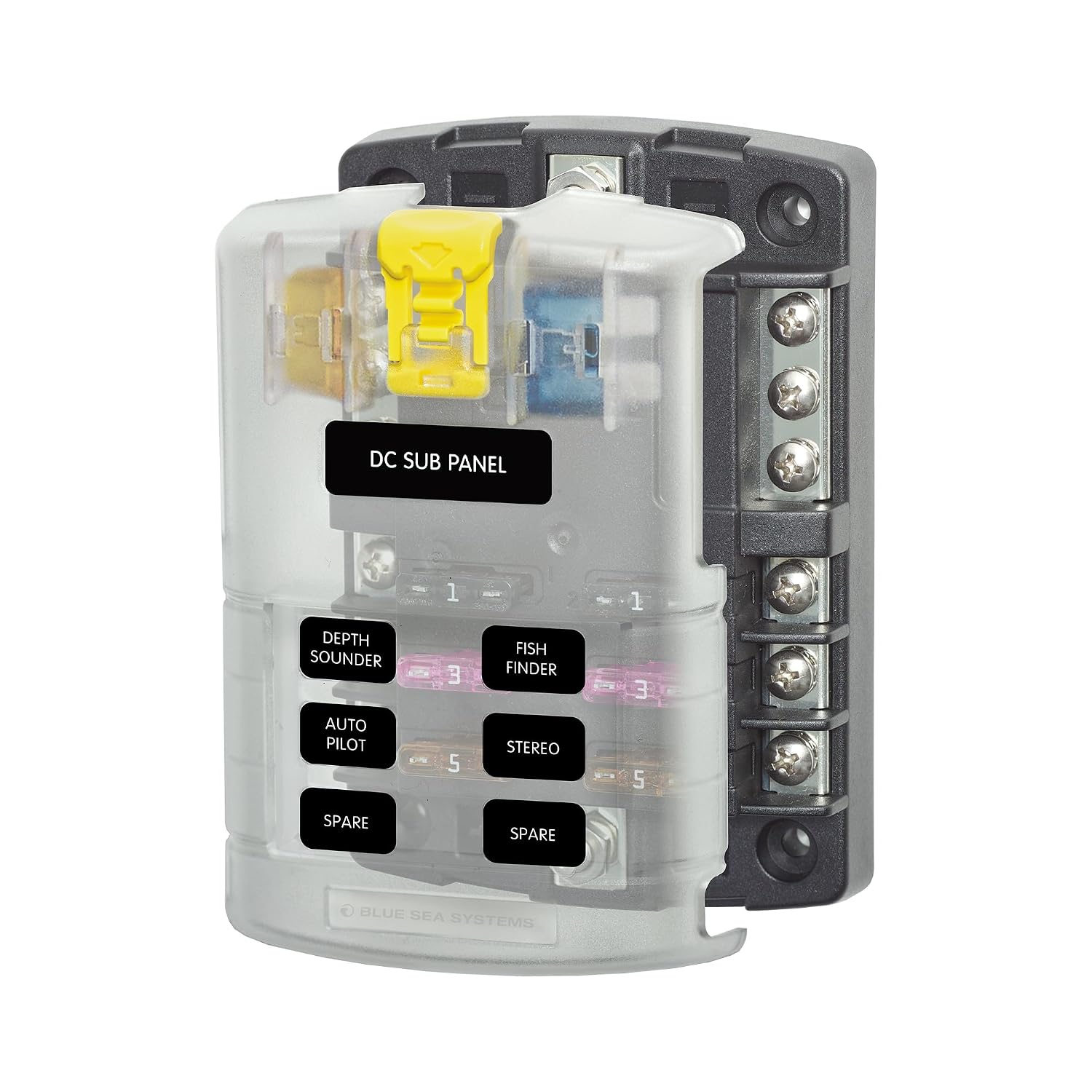 Detalle de Blue Sea Systems 5025 STブレードヒューズブロック 6回路・マイナスバス・カバー付き