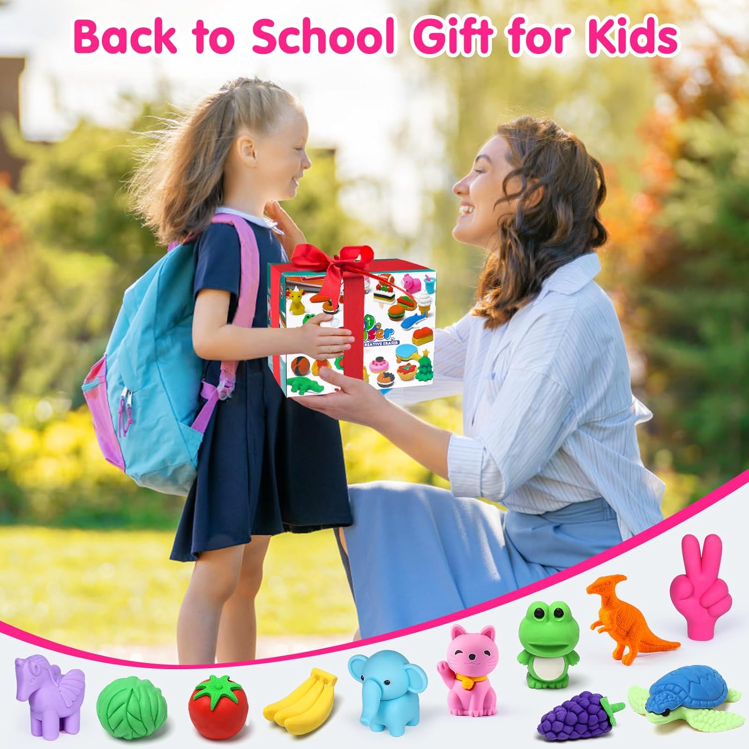 Detalle 2 de Arscniek 140-Pack Animal Erasers for Kids (Take-Apart Mini Pencil Erasers)