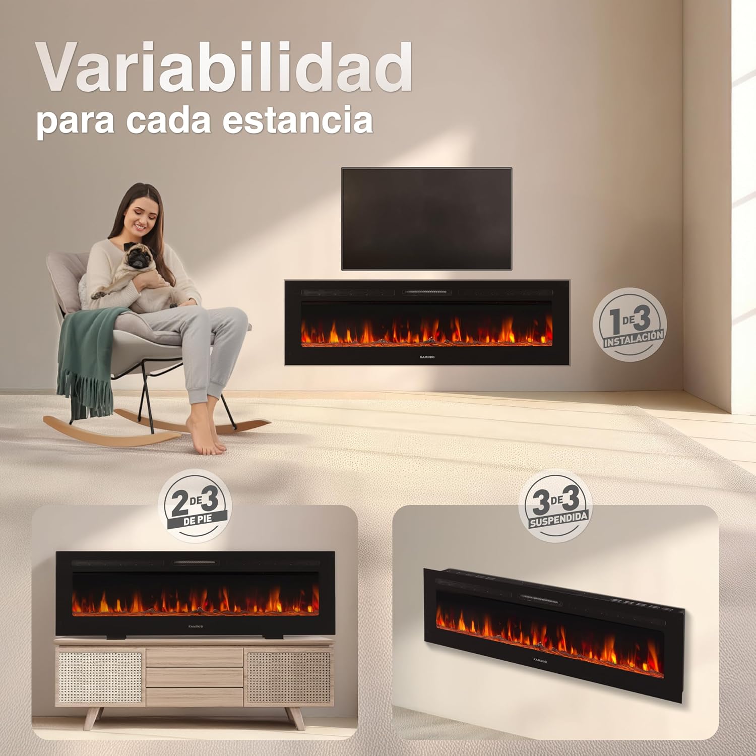 Detalle 2 de KAMINIO Chimenea Eléctrica Marlon 3 en 1 con Control