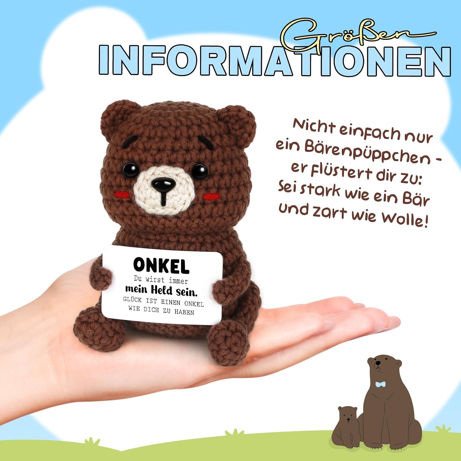 Thumbnail 4 de CheriGift Onkel Geschenk: Handgehäkelter Bär Glücksbringer