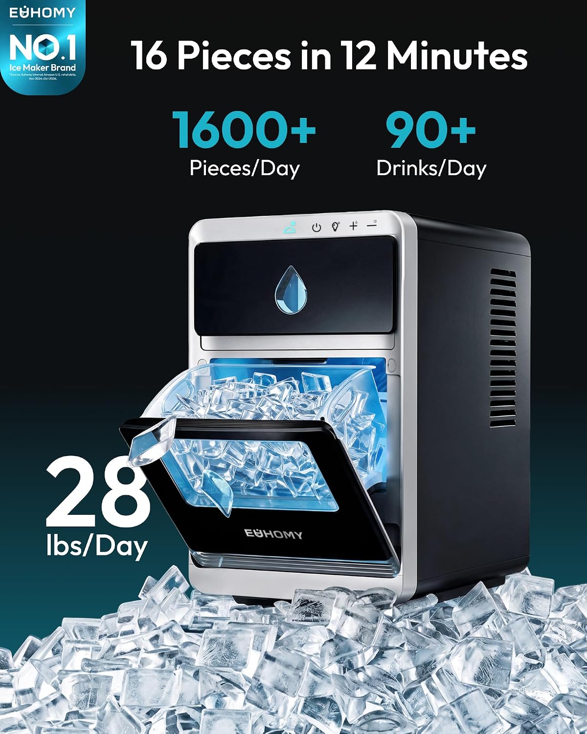 Detalle 2 de EUHOMY IM-LunaArc Countertop Crescent Ice Maker, 16 Cubes in 12 Minutes