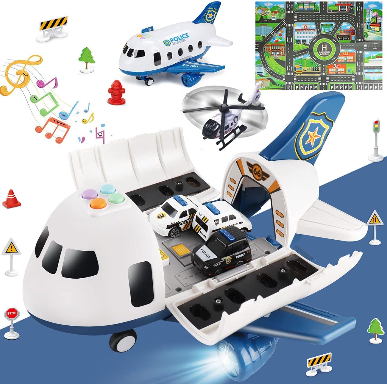 Thumbnail 6 de Dwi Dowellin Airplane Toy with Fire Truck Cars and Play Mat