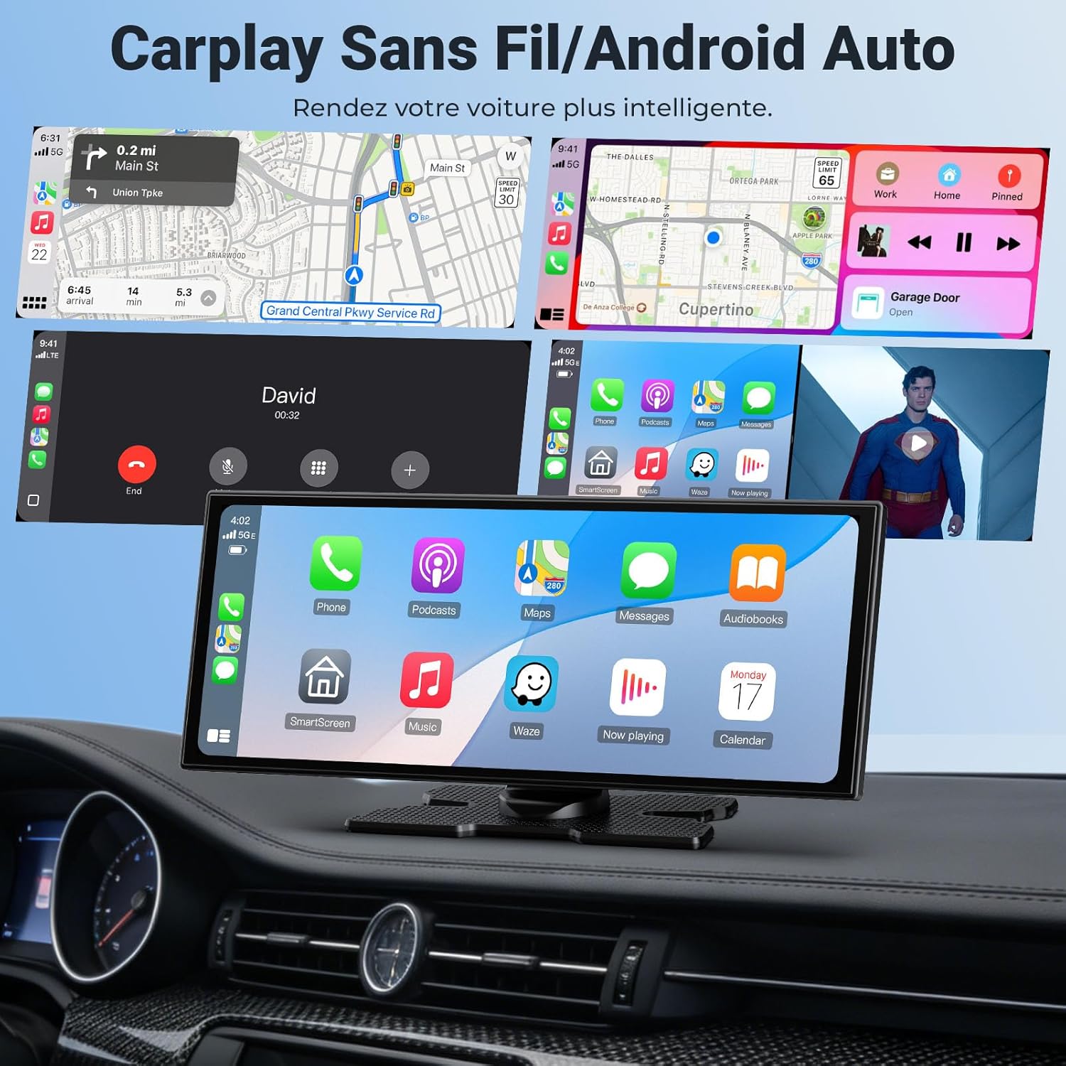 Detalle de APHQUA Écran CarPlay Portable 11,5” HD – CarPlay Sans Fil, Android Auto et Caméra de Recul 1080P