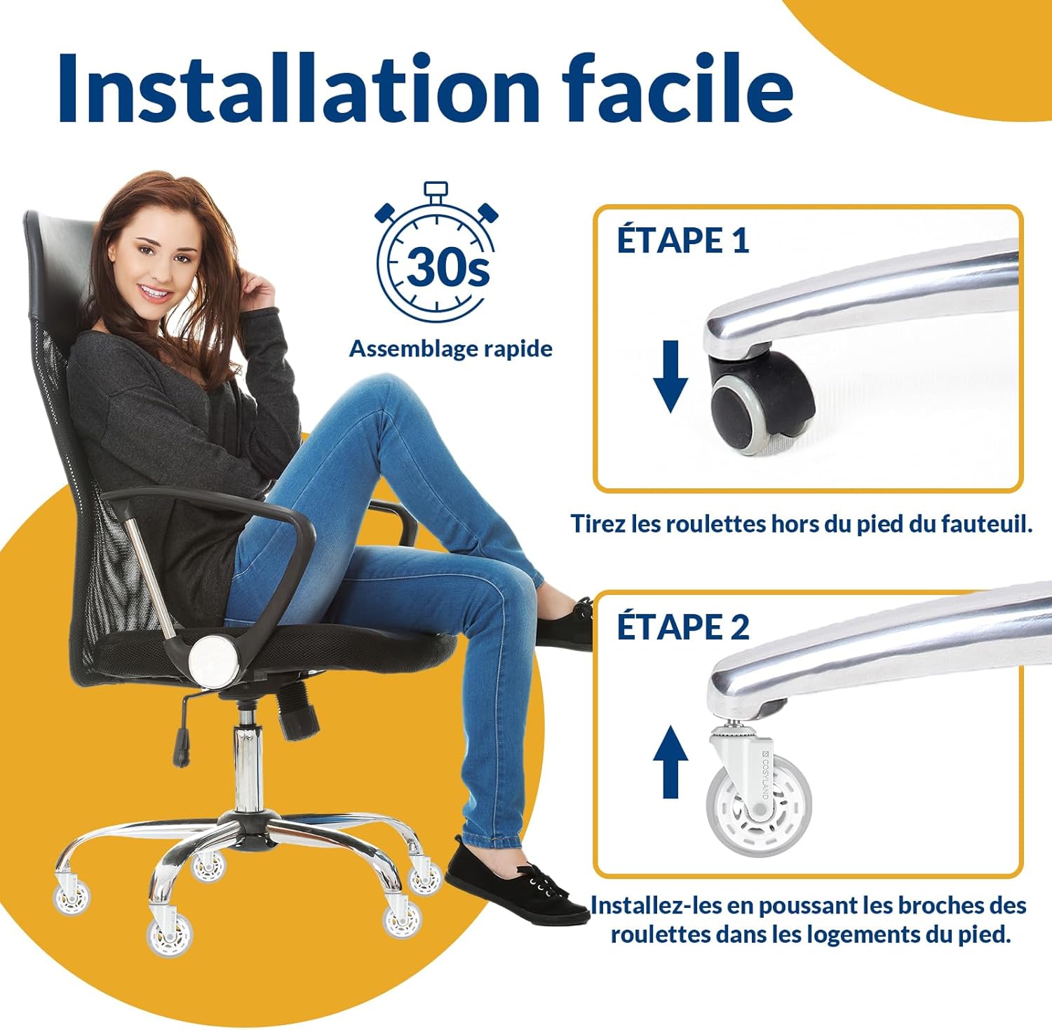 Detalle 2 de COSYLAND Roulette Chaise Bureau 5PCS 11x22mm – Roues silencieuses, capacité 300 kg, glisse fluide à 360°