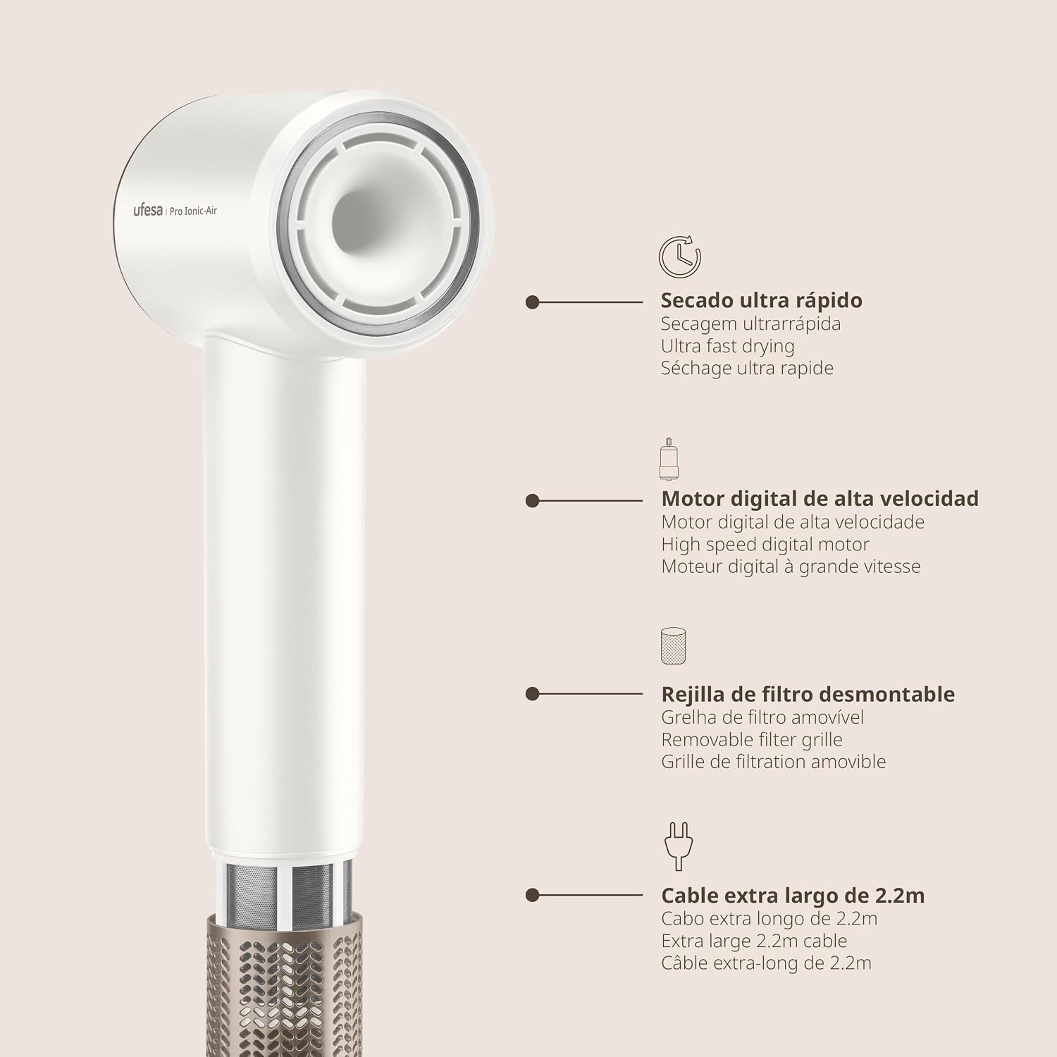 Detalle 2 de Ufesa Pro Ionic Air – suszarka do włosów, 110 000 obr./min, jonizacja