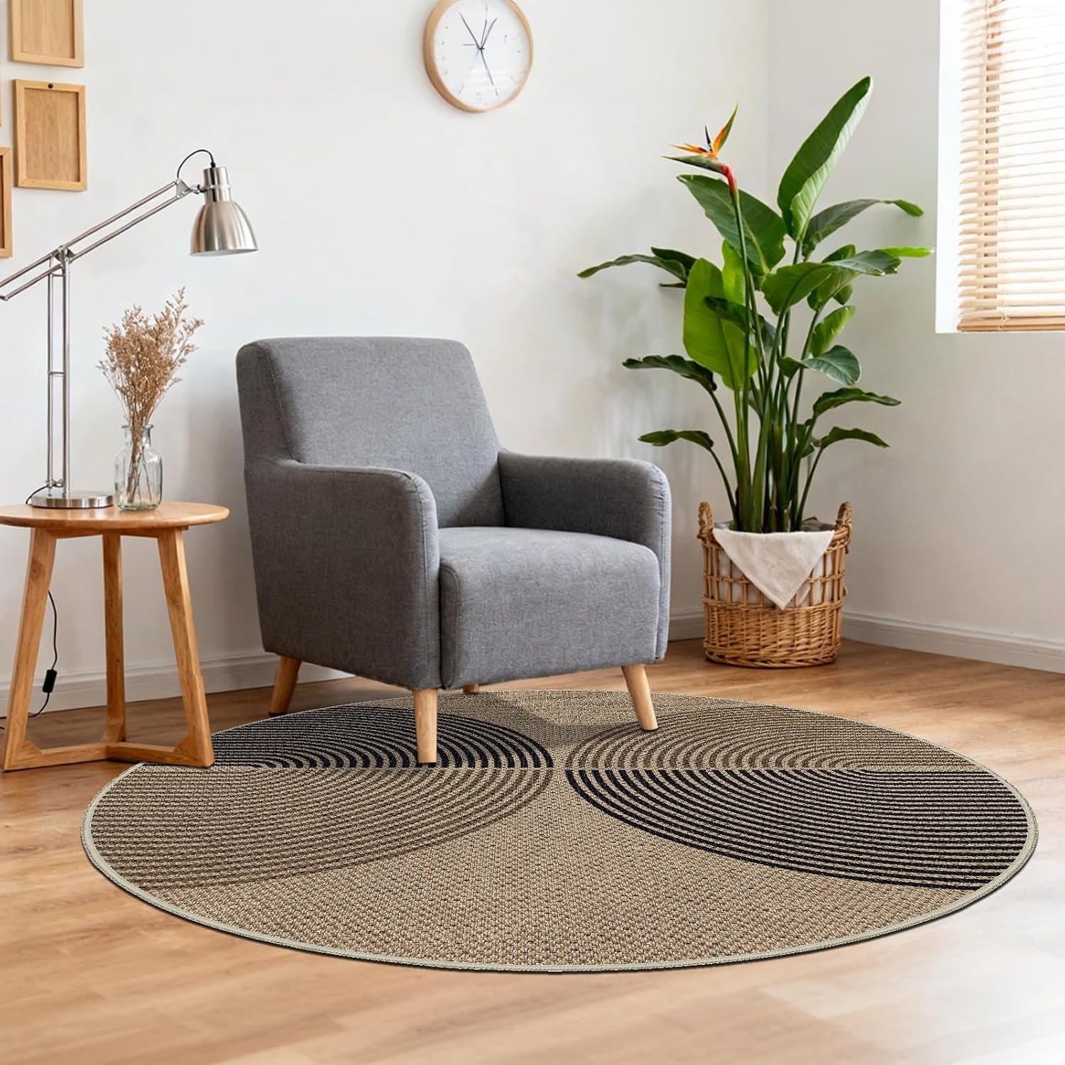 Detalle 2 de Capslpad rond tapijt 120 cm, jute-look, antislip en wasbaar, zwart-bruin