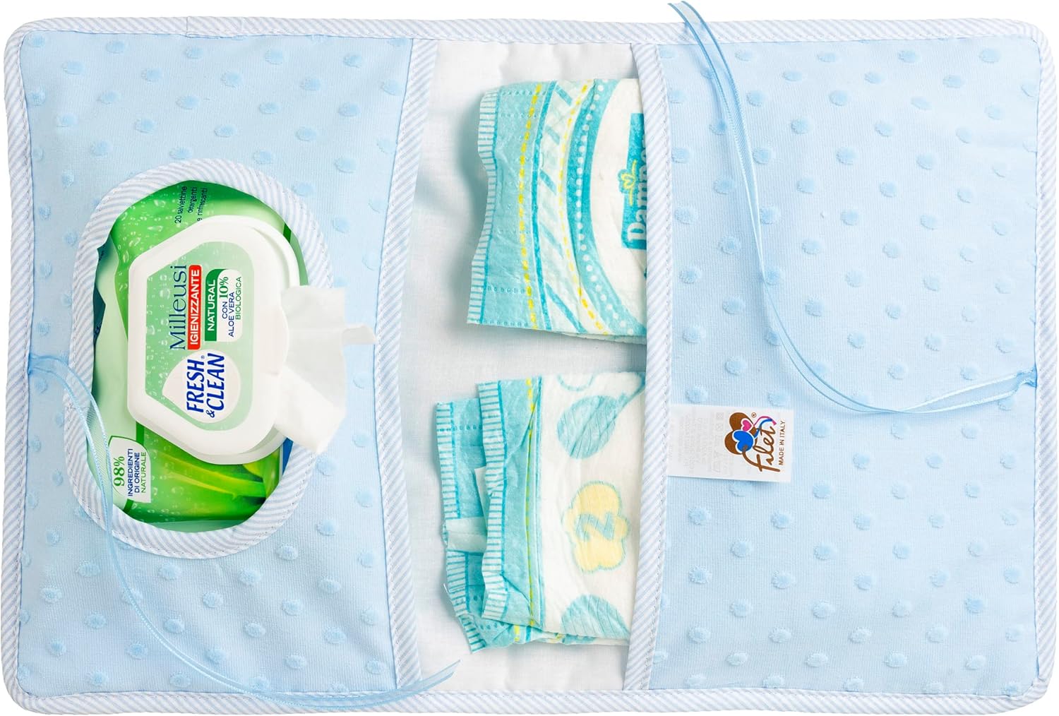 Thumbnail 4 de FILET – Borsa per Pannolini e Salviette da Ricamare in Morbido Tessuto, Apertura a Libretto, Made in Italy, Azzurro