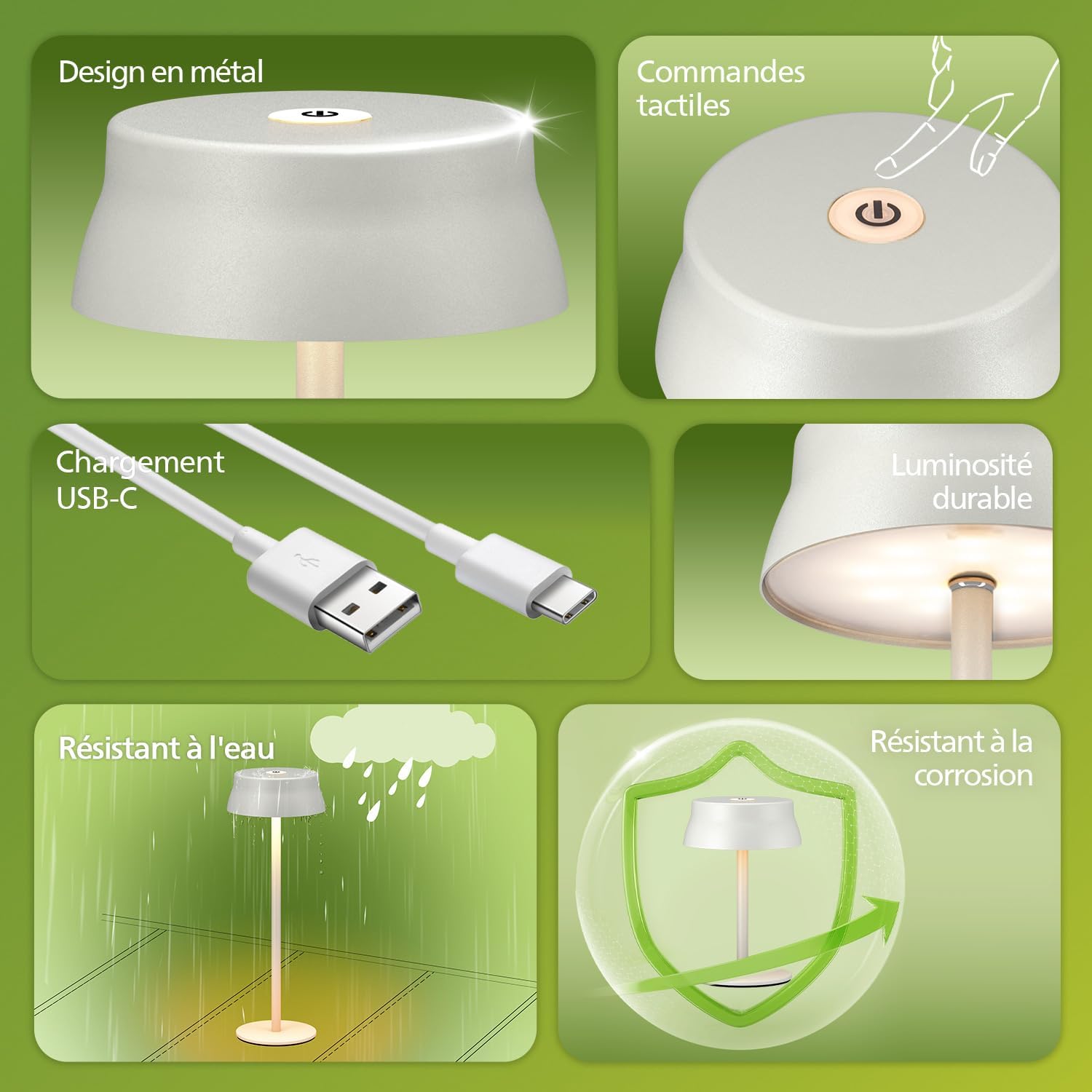 Thumbnail 1 de Philips Lampe de table LED sans fil portable étanche à batterie rechargeable – 2 hauteurs, contrôle tactile et 3 couleurs